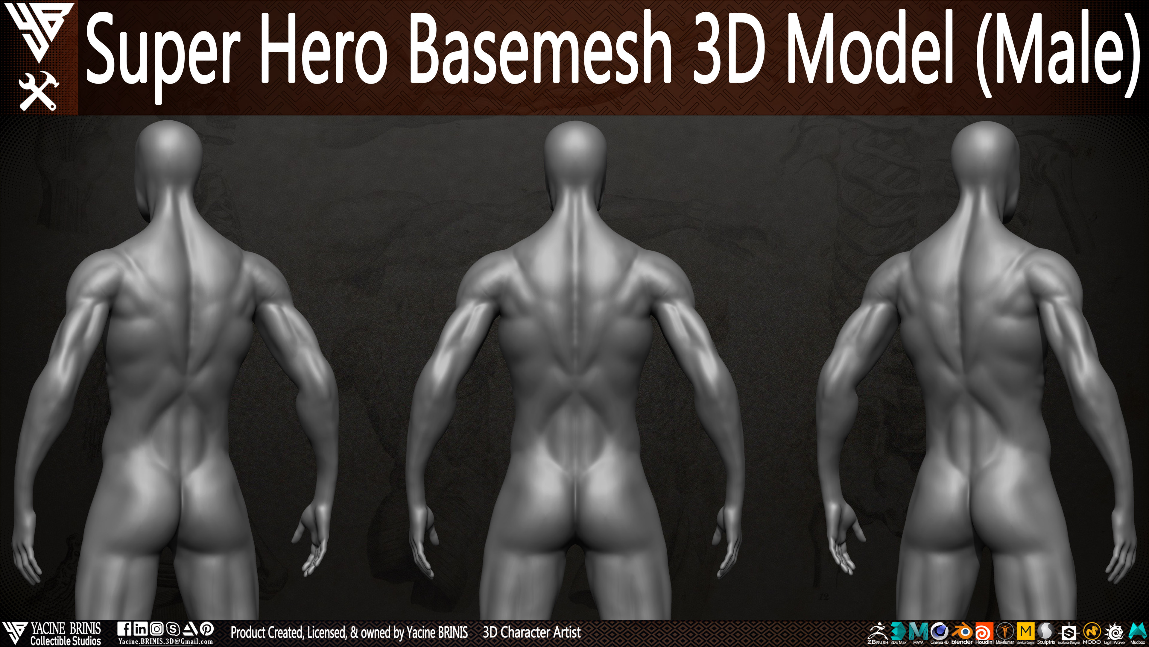 Super Hero Basemesh 3D Model Male By Yacine BRINIS Vol 01 Set 005