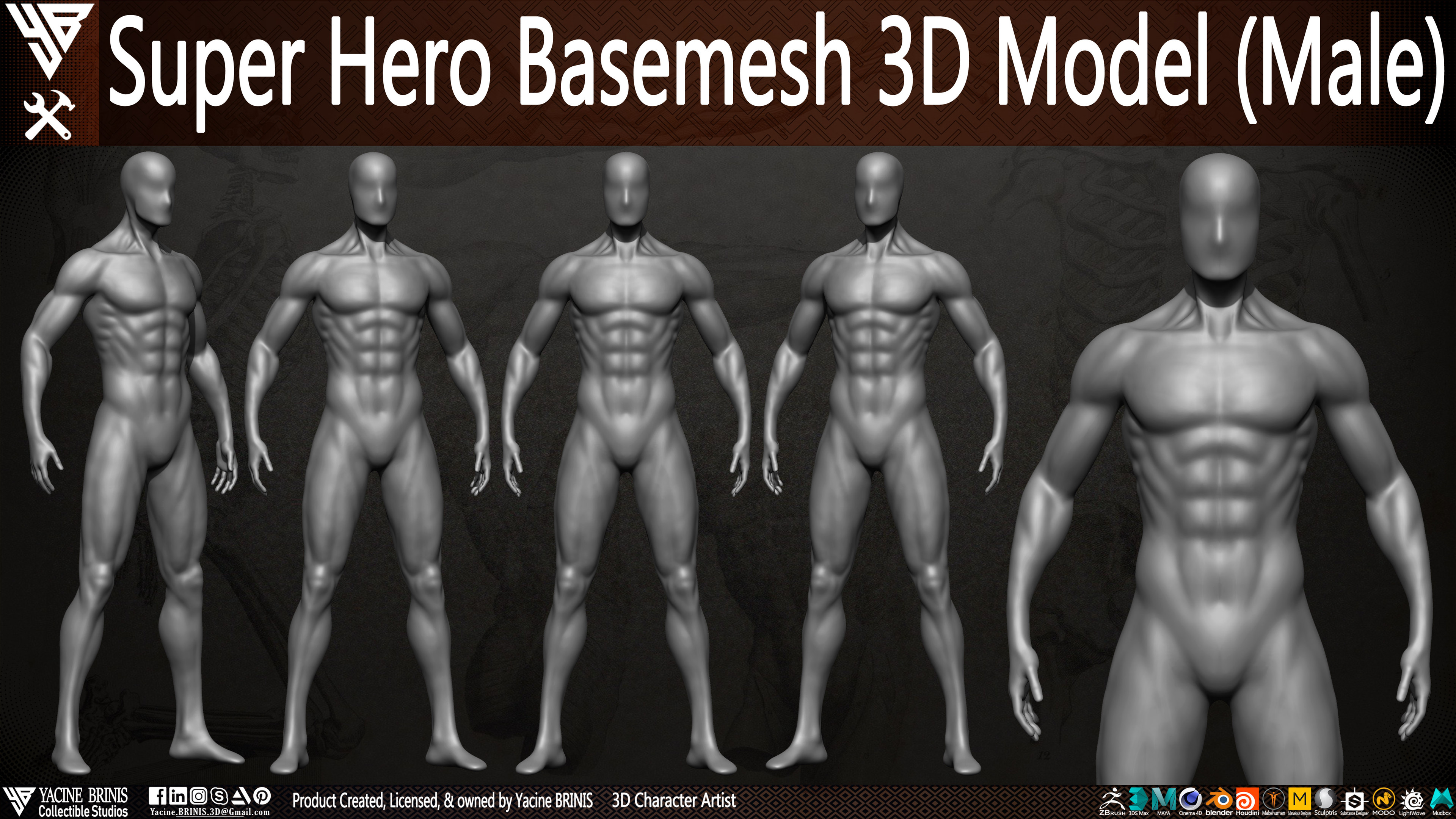 Super Hero Basemesh 3D Model Male By Yacine BRINIS Vol 01 Set 006