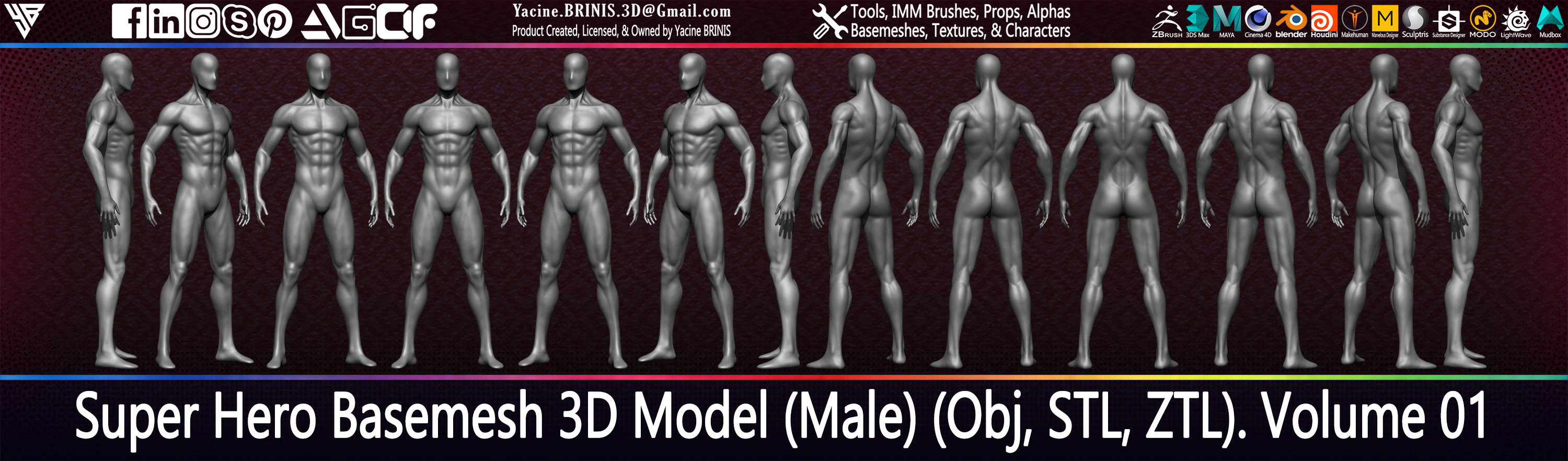 Super Hero Basemesh 3D Model Male By Yacine BRINIS Vol 01 Set 007