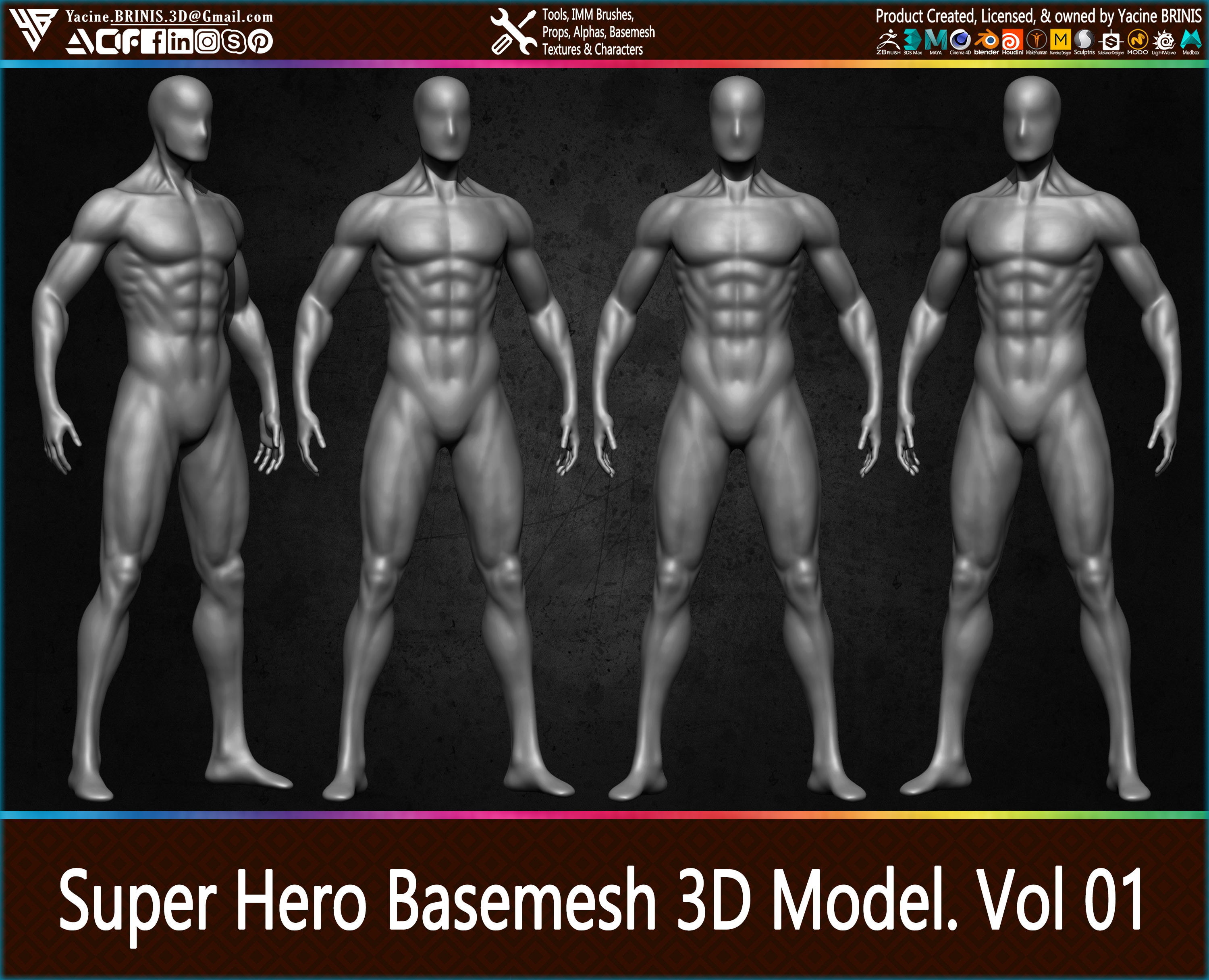 Super Hero Basemesh 3D Model Male By Yacine BRINIS Vol 01 Set 008