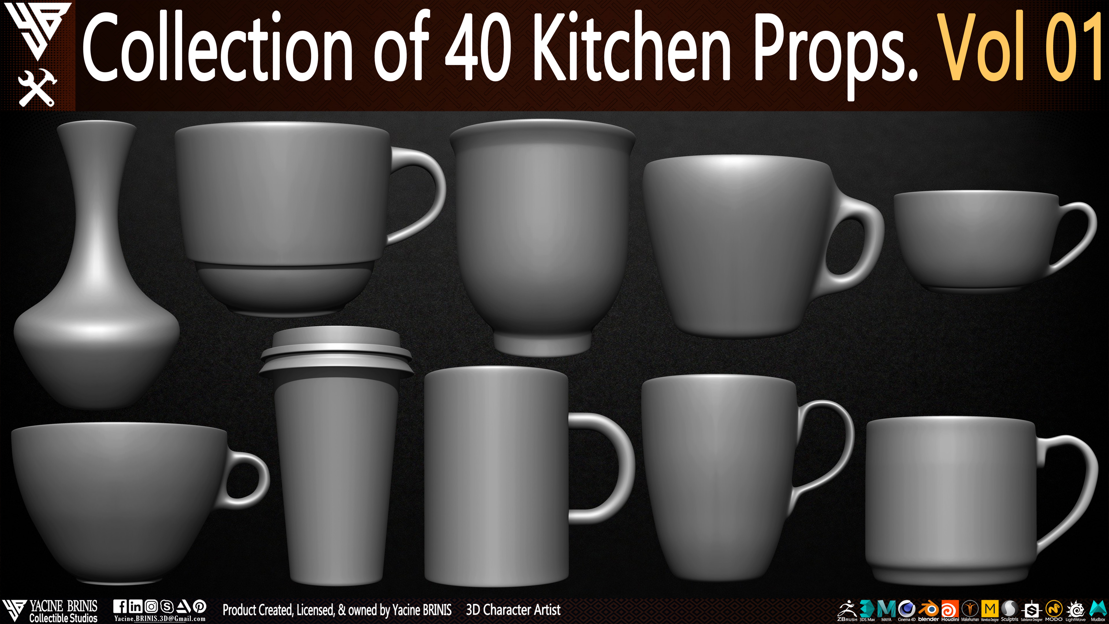 Collection of 40 Kitchen props Dishes By Yacine BRINIS Vol 01 Set 001