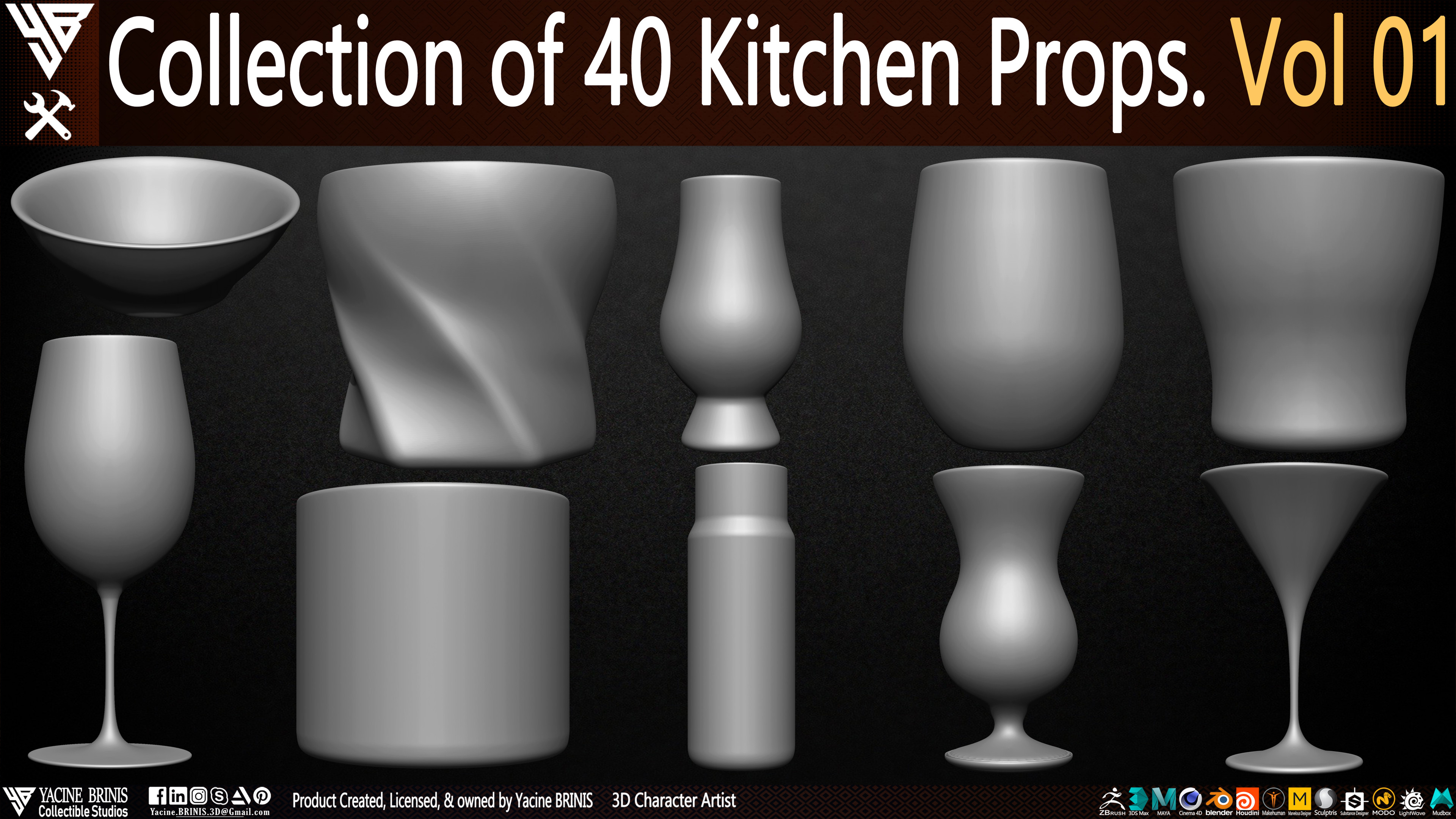 Collection of 40 Kitchen props Dishes By Yacine BRINIS Vol 01 Set 002