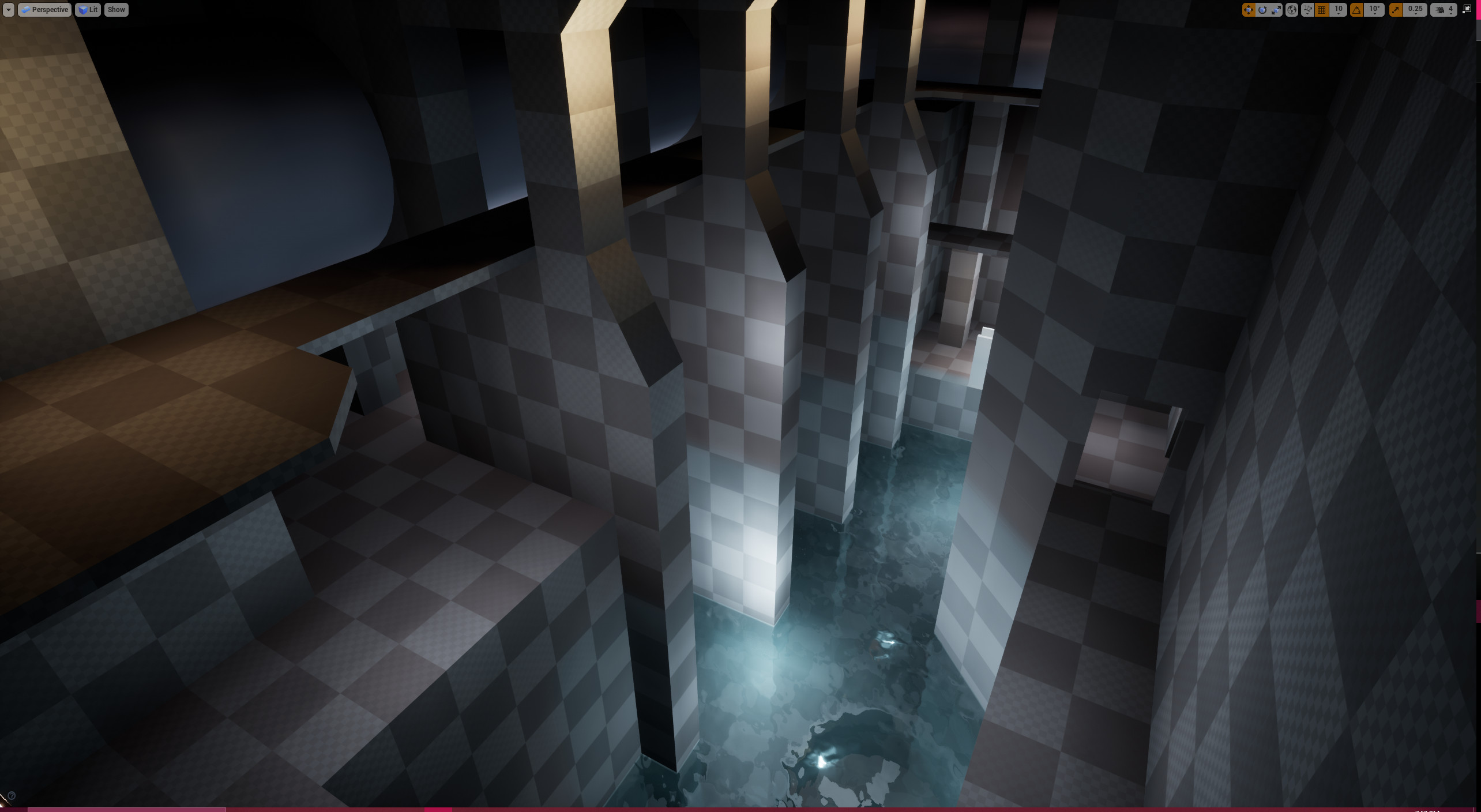 The waterworks section that requires the player to fill the lower area with water to proceed.