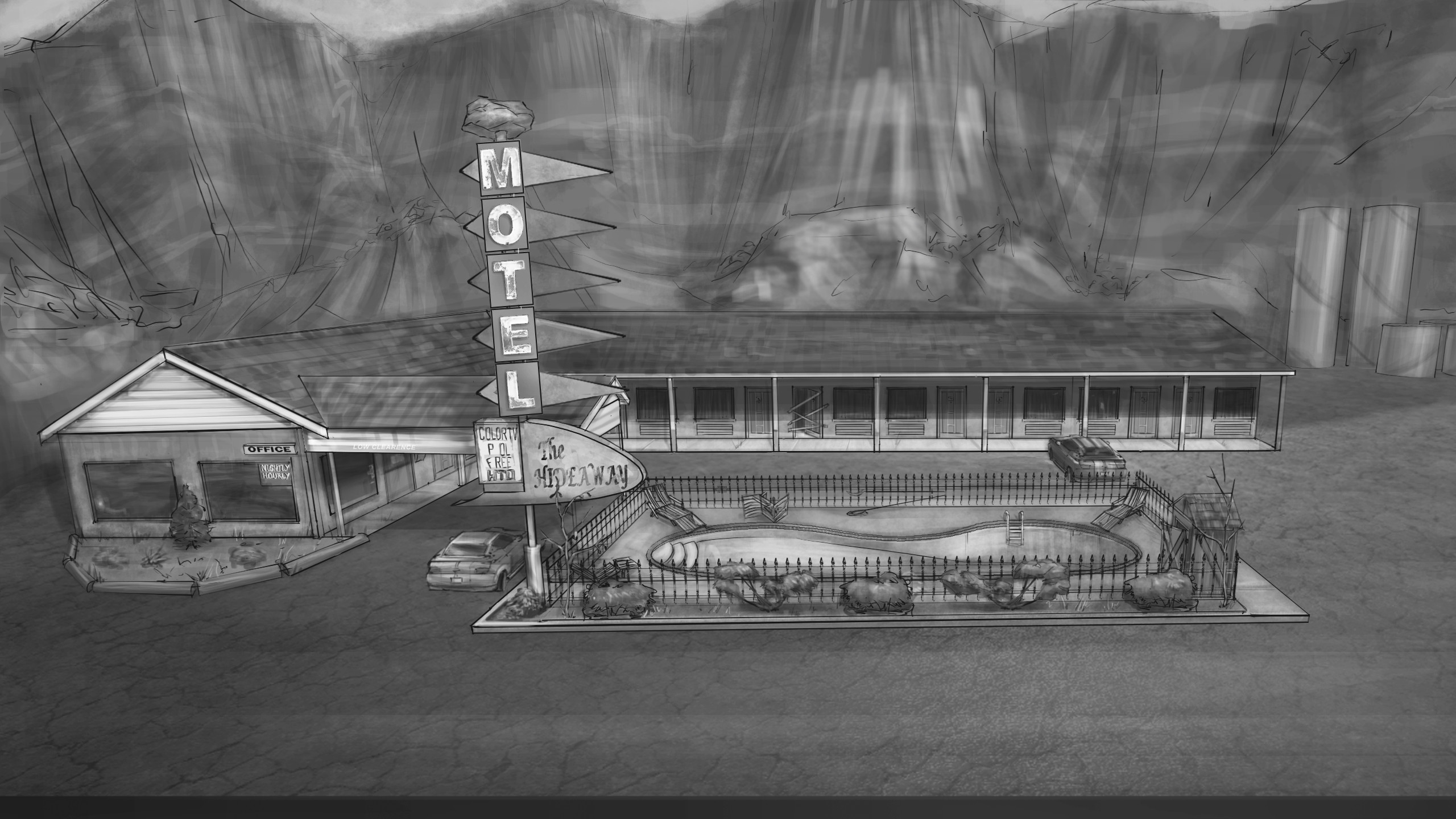 The Hideaway Motel
Concept Design Sketch