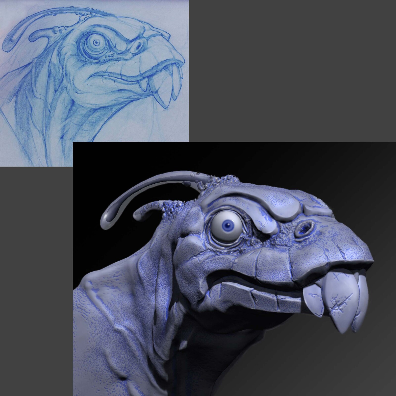Thanks to @carlos3art for giving me the holy okie doke to take a stab at reimagining this parrot-piranha-chicken-fish Thing in Zbrush! (Revision)

#scarymonsters #chickenfishthing #dopylookingbutdeadly #orthodonticnightmare #whatwouldyoucallit ??