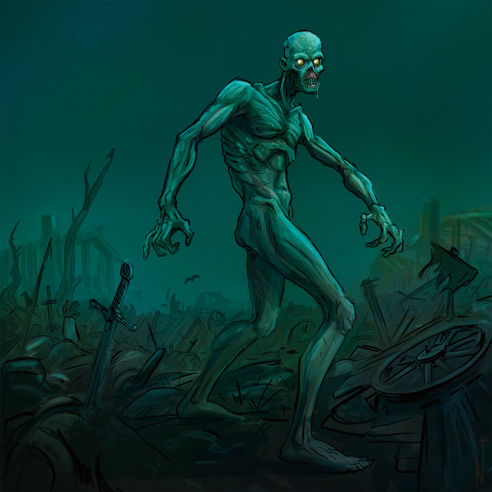 Ghoul - A lone ghoul roams a battlefield.
