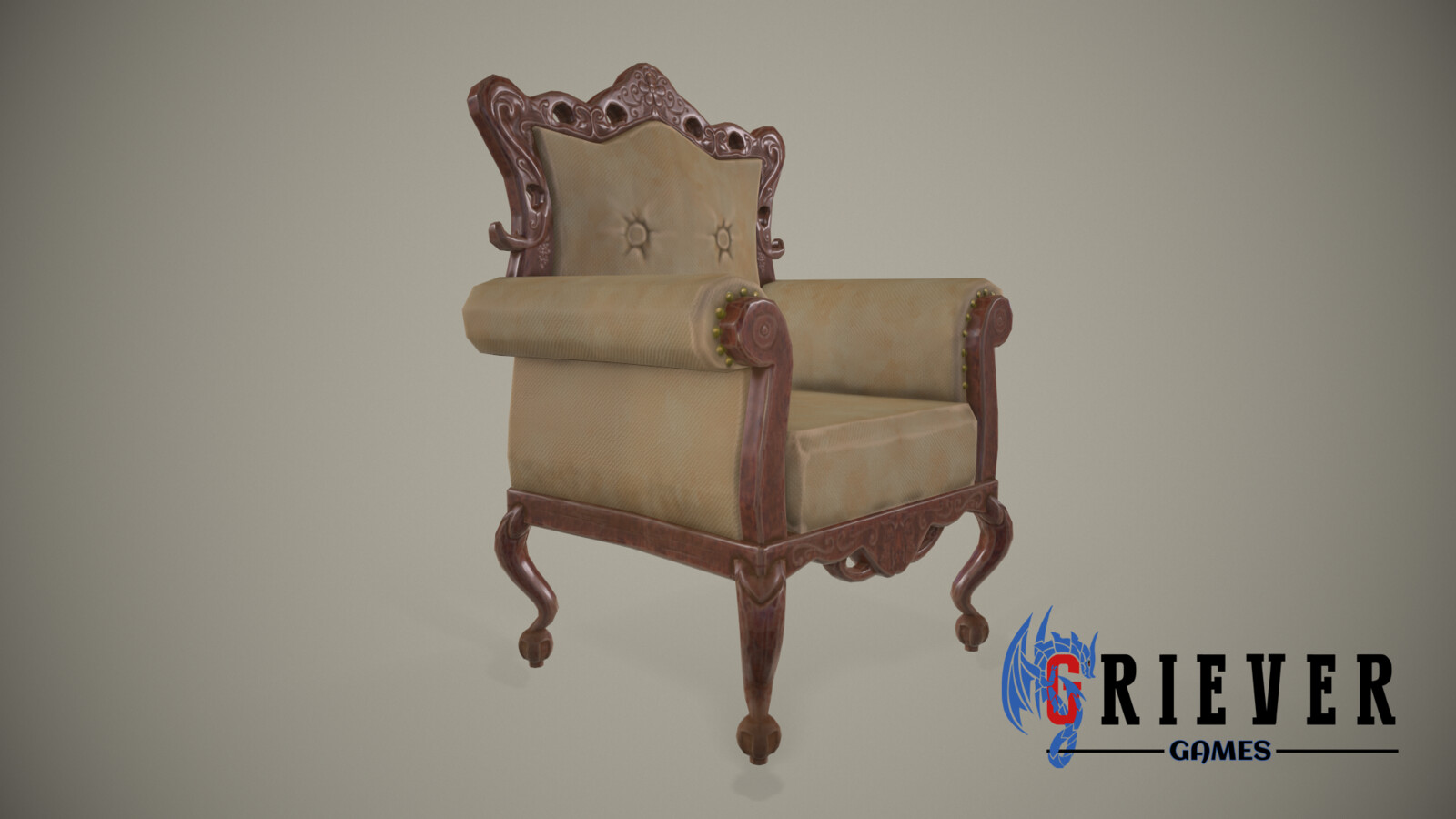 A plush chair with a vineyard motif.