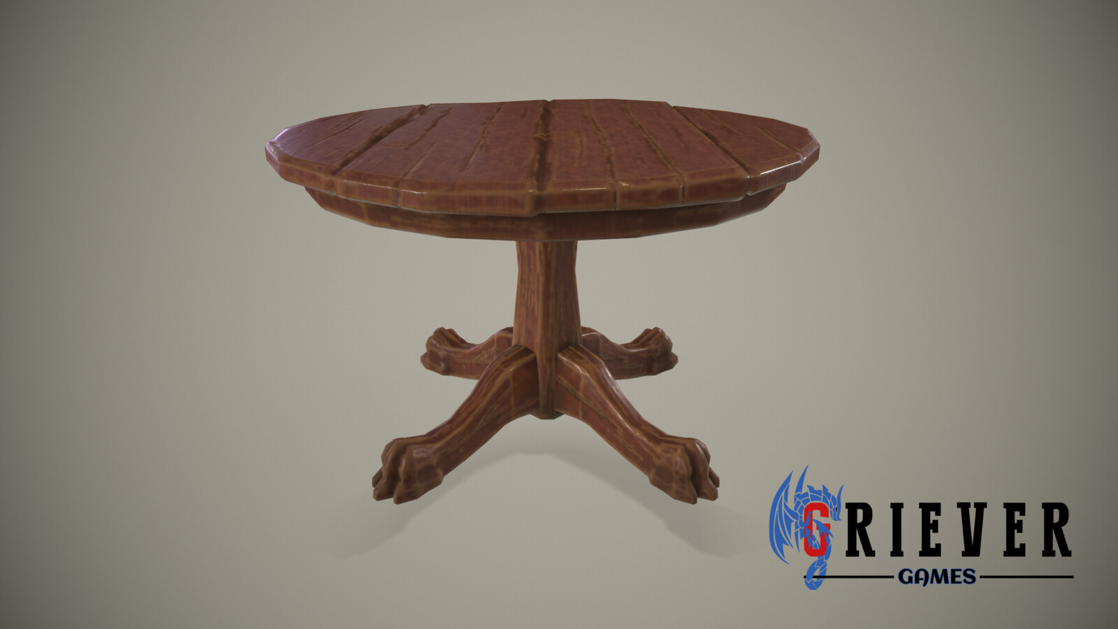 A well used claw foot wooden table.