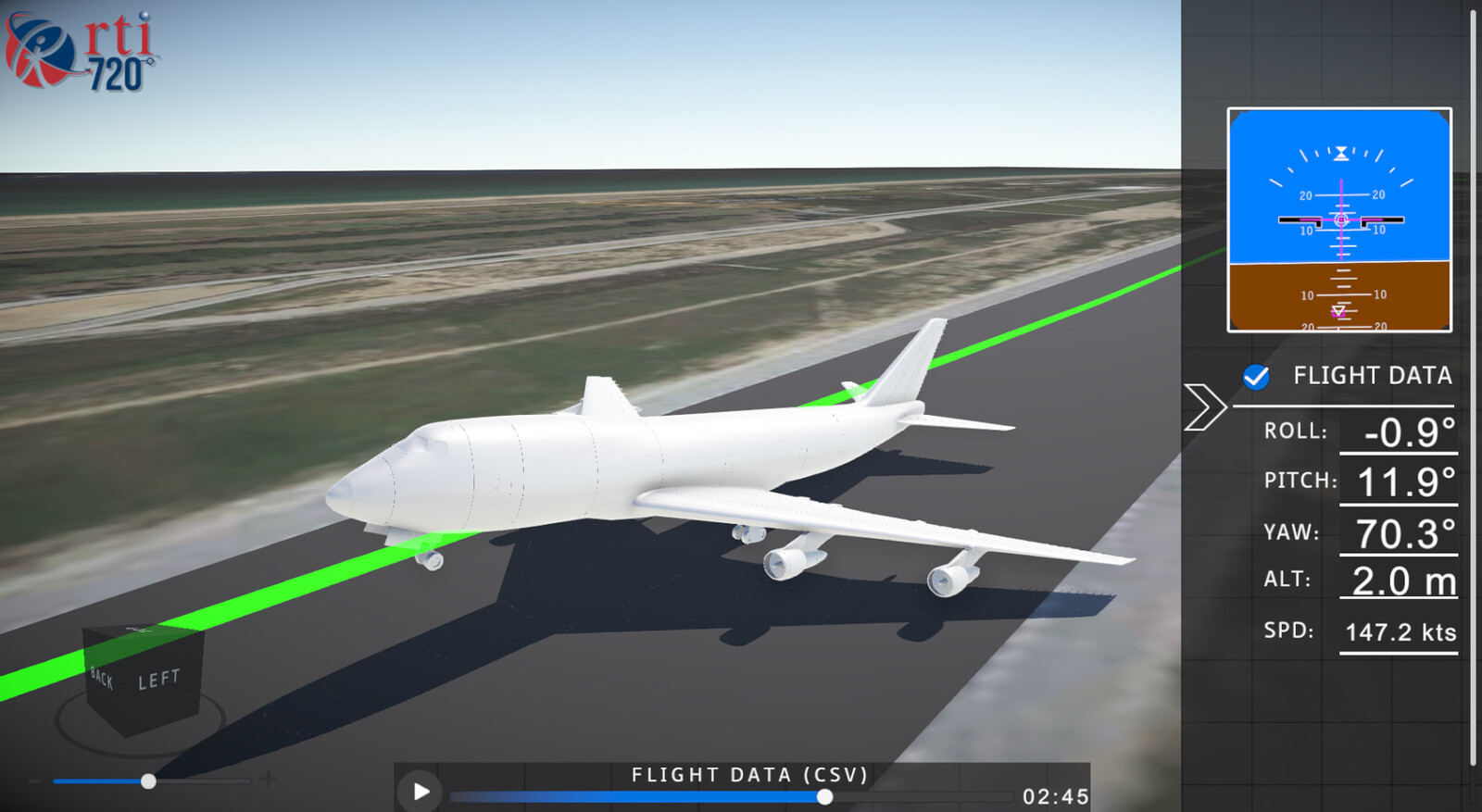 A tool designed to bake CSV data in 3ds Max as animated keyframes. The final result was imported to Unity to review in realtime the captured characteristics of an aircraft
