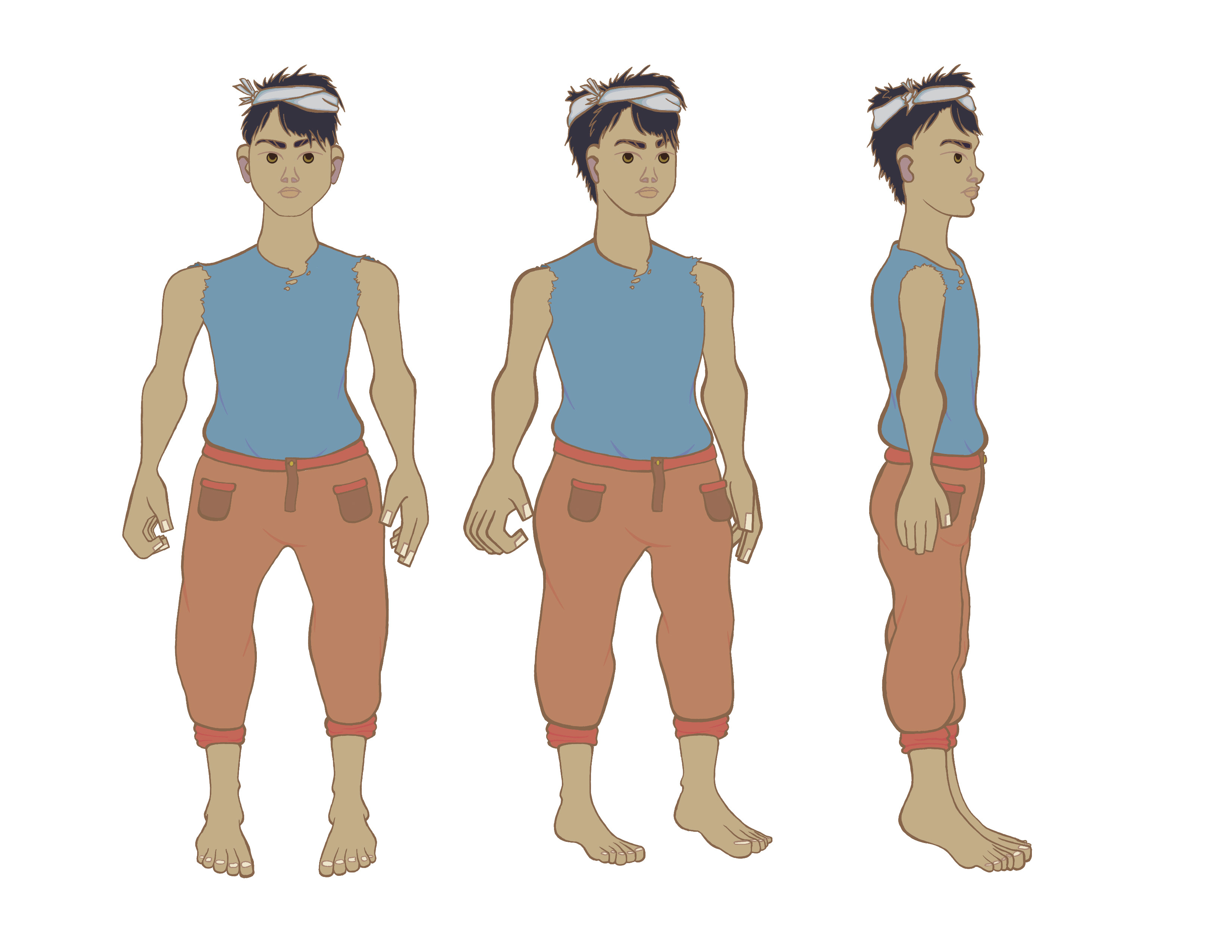 Front, 3/4, and side view of Makoto.
