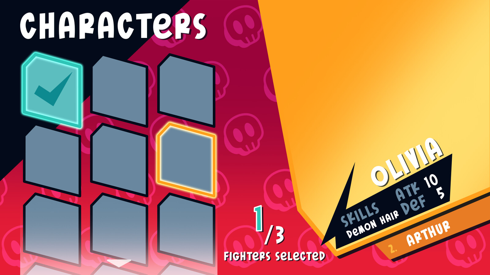UI design for the character select screen.