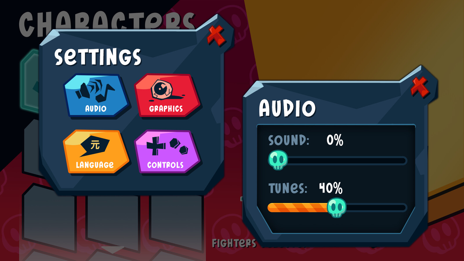 Settings and audio menu