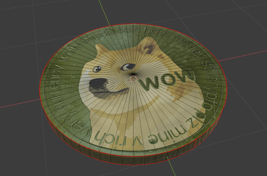 Dogecoin low poly mesh wireframe in Blender