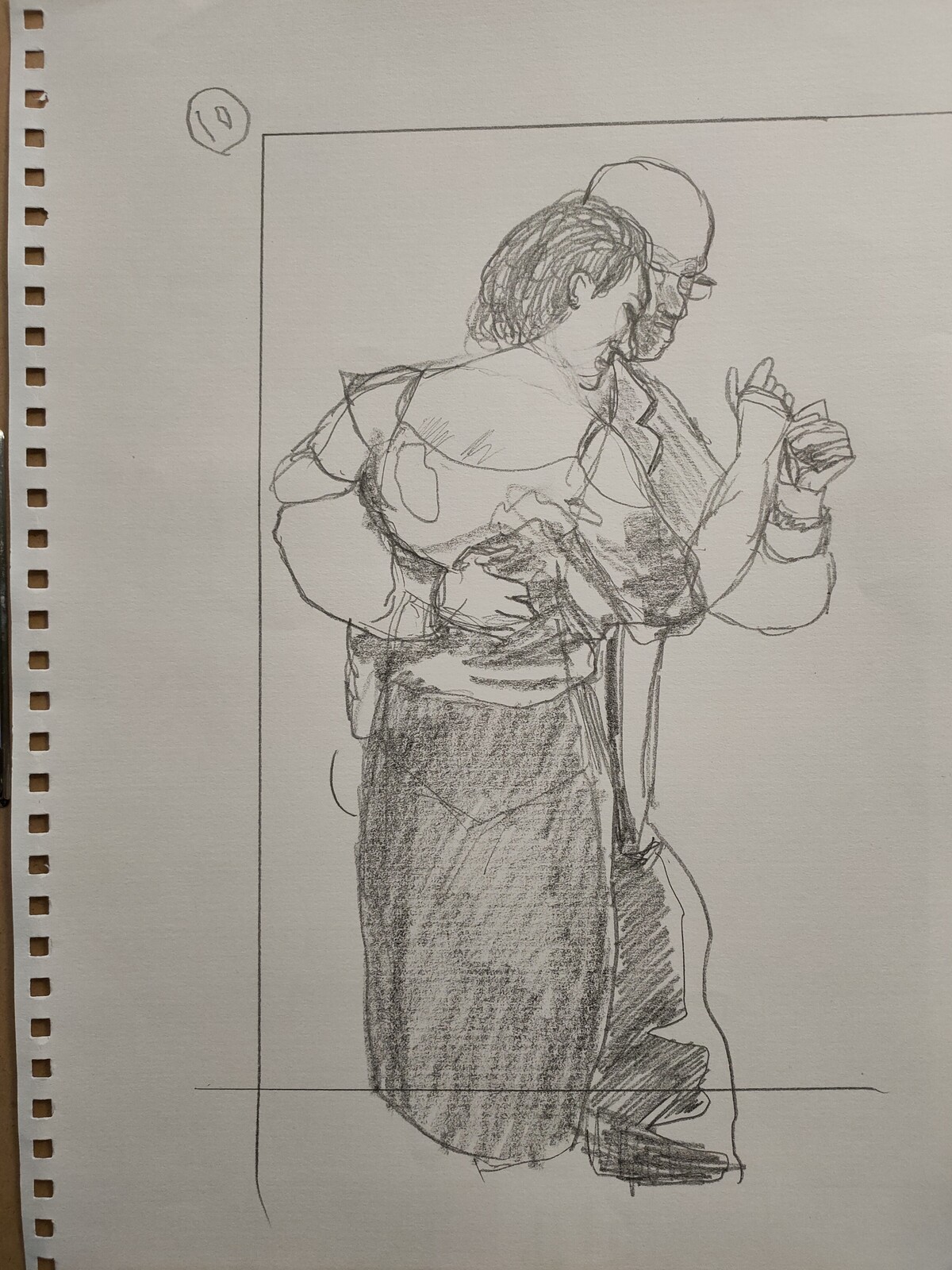 An elderly couple dancing.  A Life drawing from reference presented in Bobby Chiu's Youtube video "90MAC Life Drawing Class - DANCING"