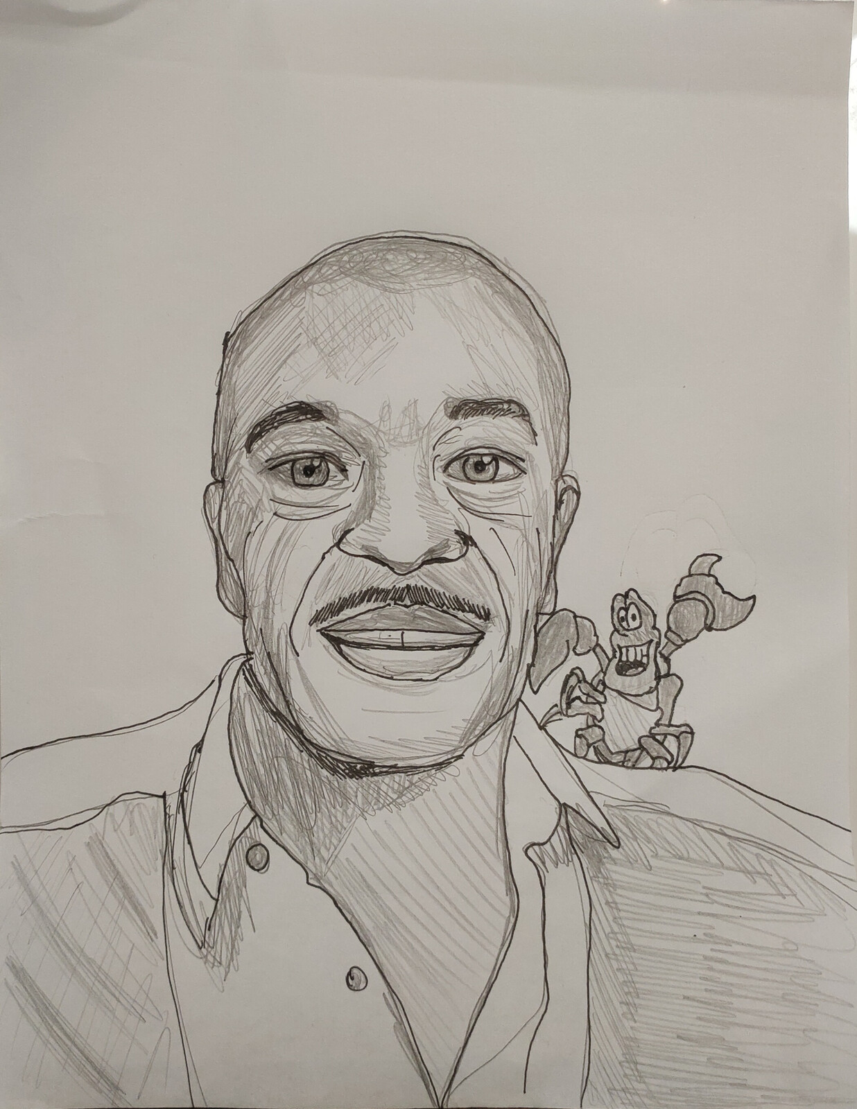 Pencil drawing of Samuel E. Wright and a character he voiced, Sebastian, from Disney's The Little Mermaid