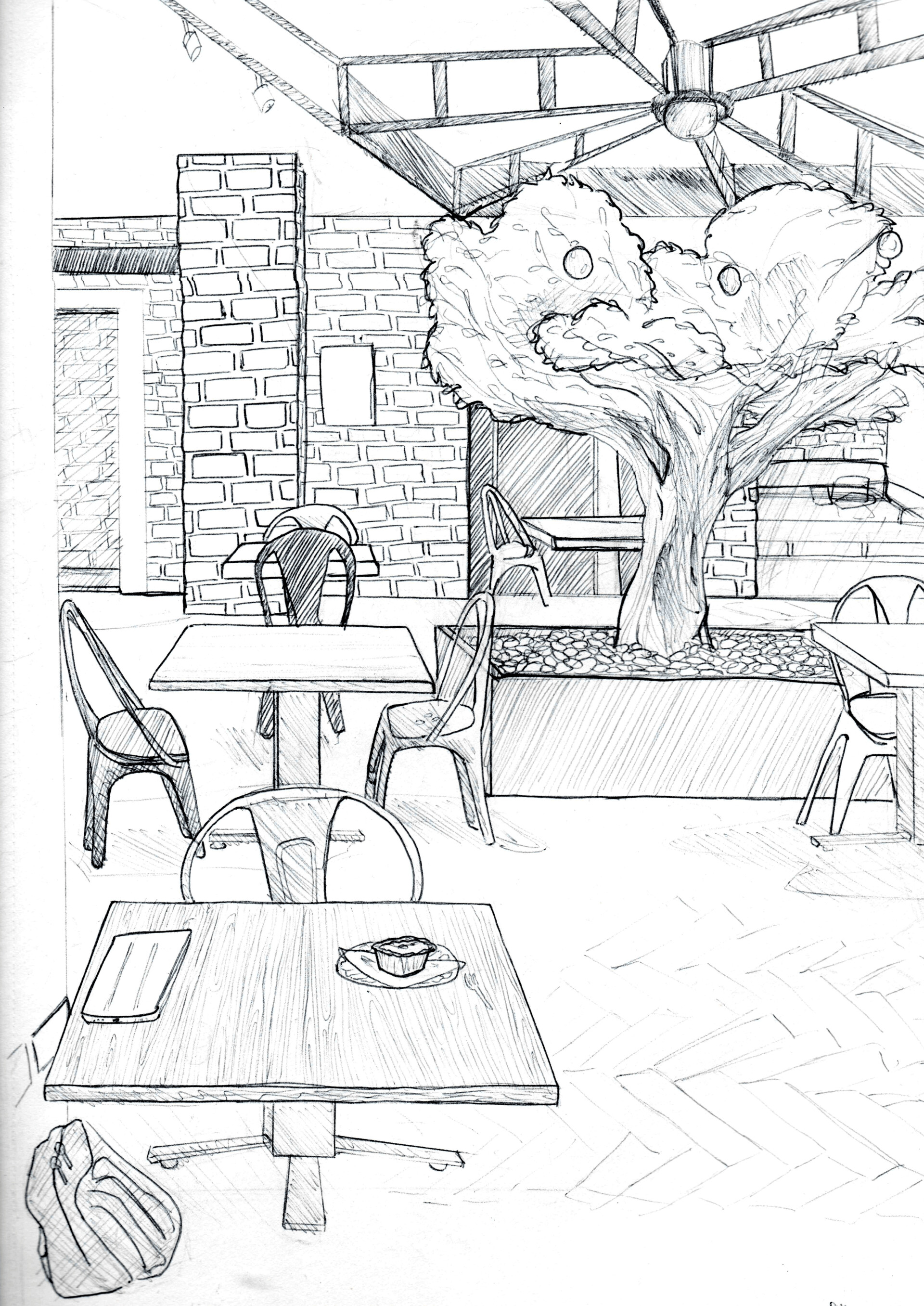 coffee shop drawing simple