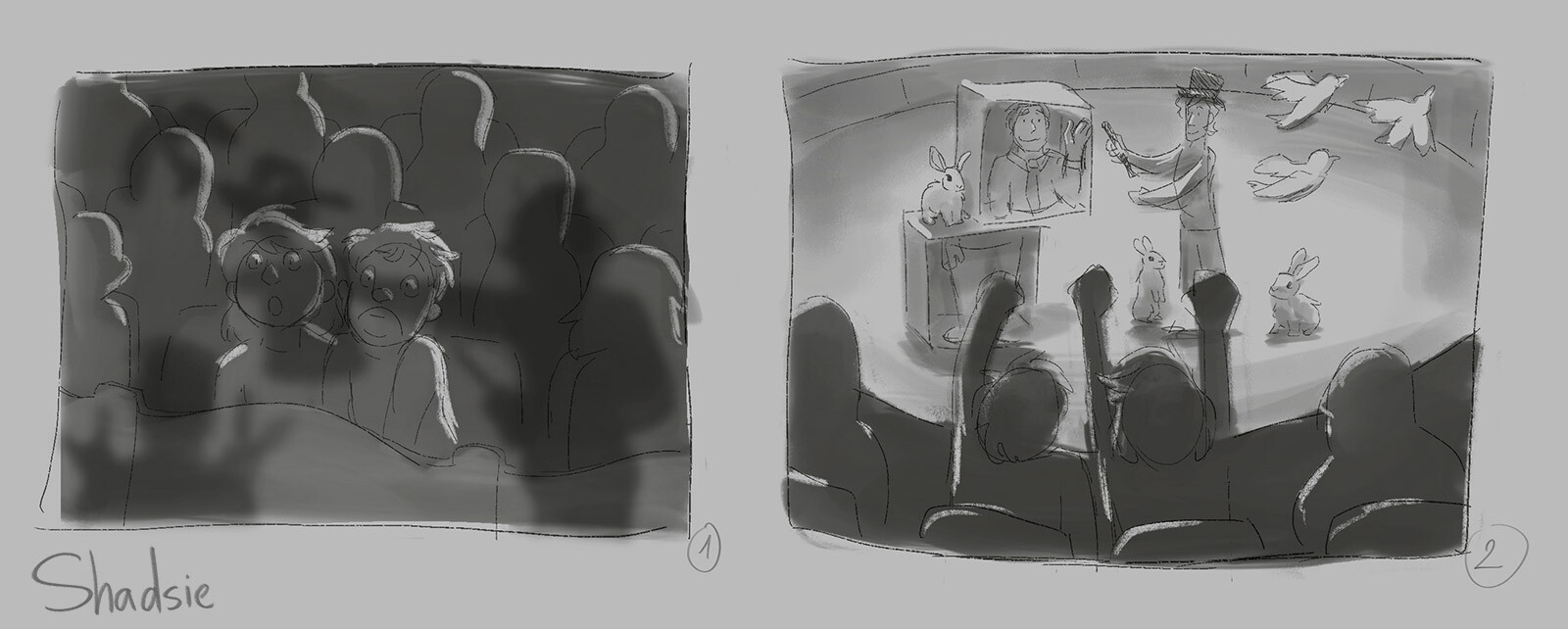 Two thumbnails to choose from - I preferred the other one conceptually, but we ended up wanting to show the magicians instead