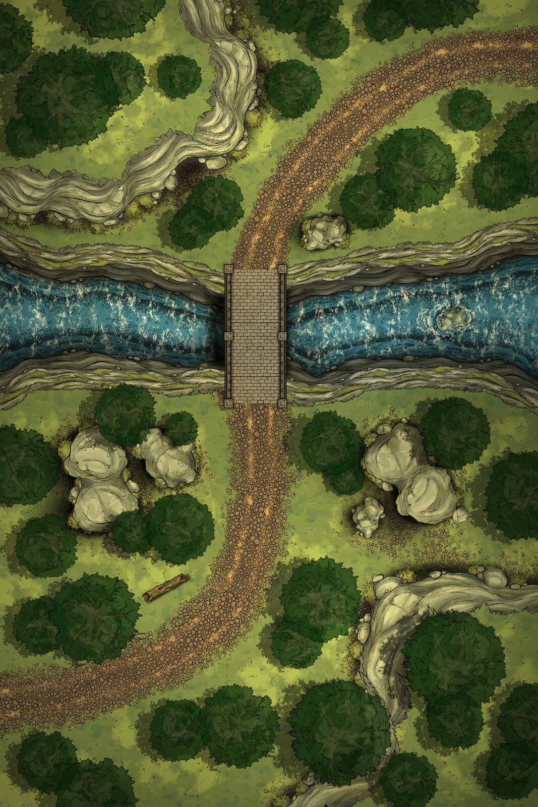 Random Encounter Maps for Forest Roads (Bridge, Boulders, Hills)
