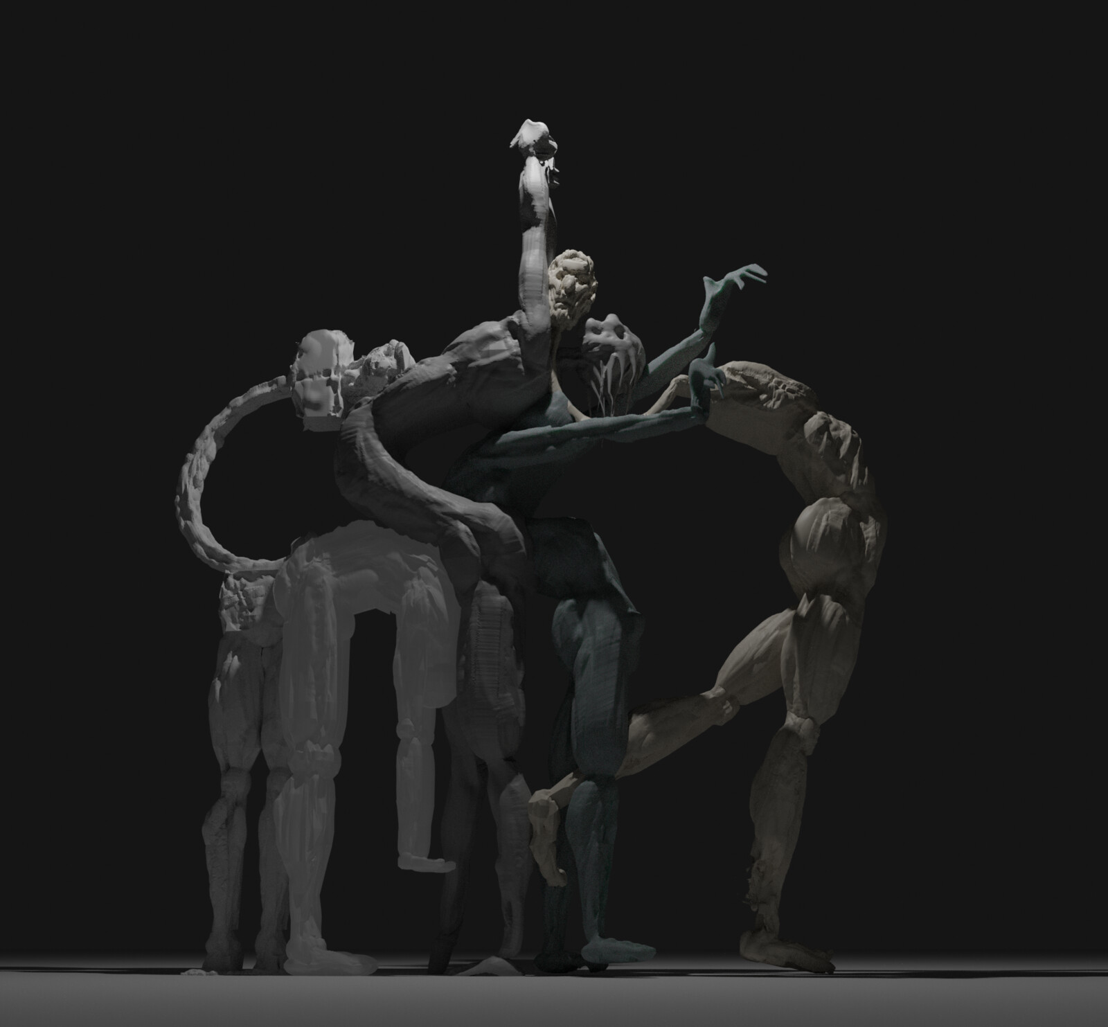 combined all the 3D sculpts from the new world project I built when I was learning Blender into one MASSIVE MONSTROSITYY! 