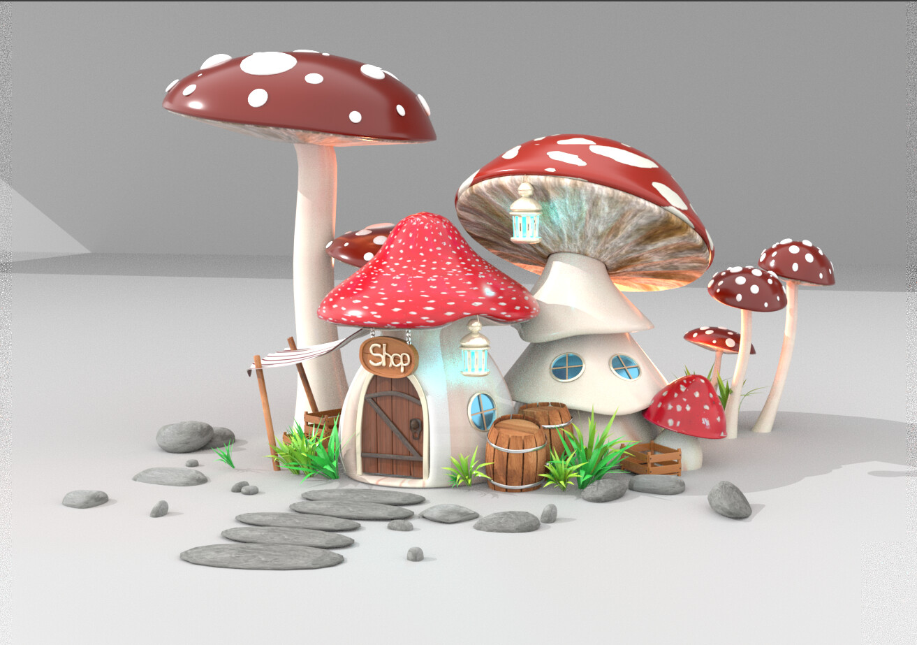 ArtStation - Mushrooms House Cartoon