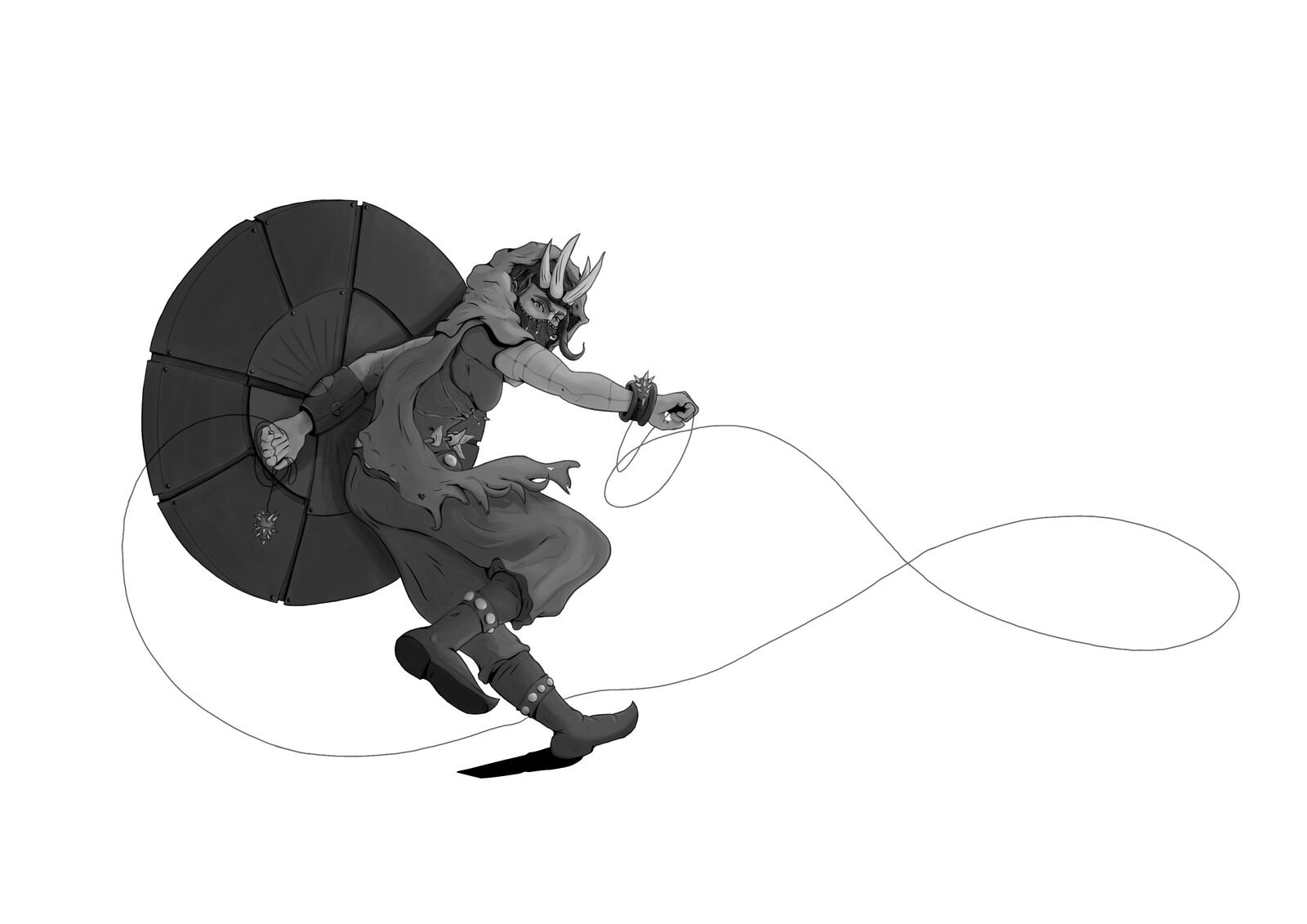 Final presentation of the character with stylized lights and shadows.