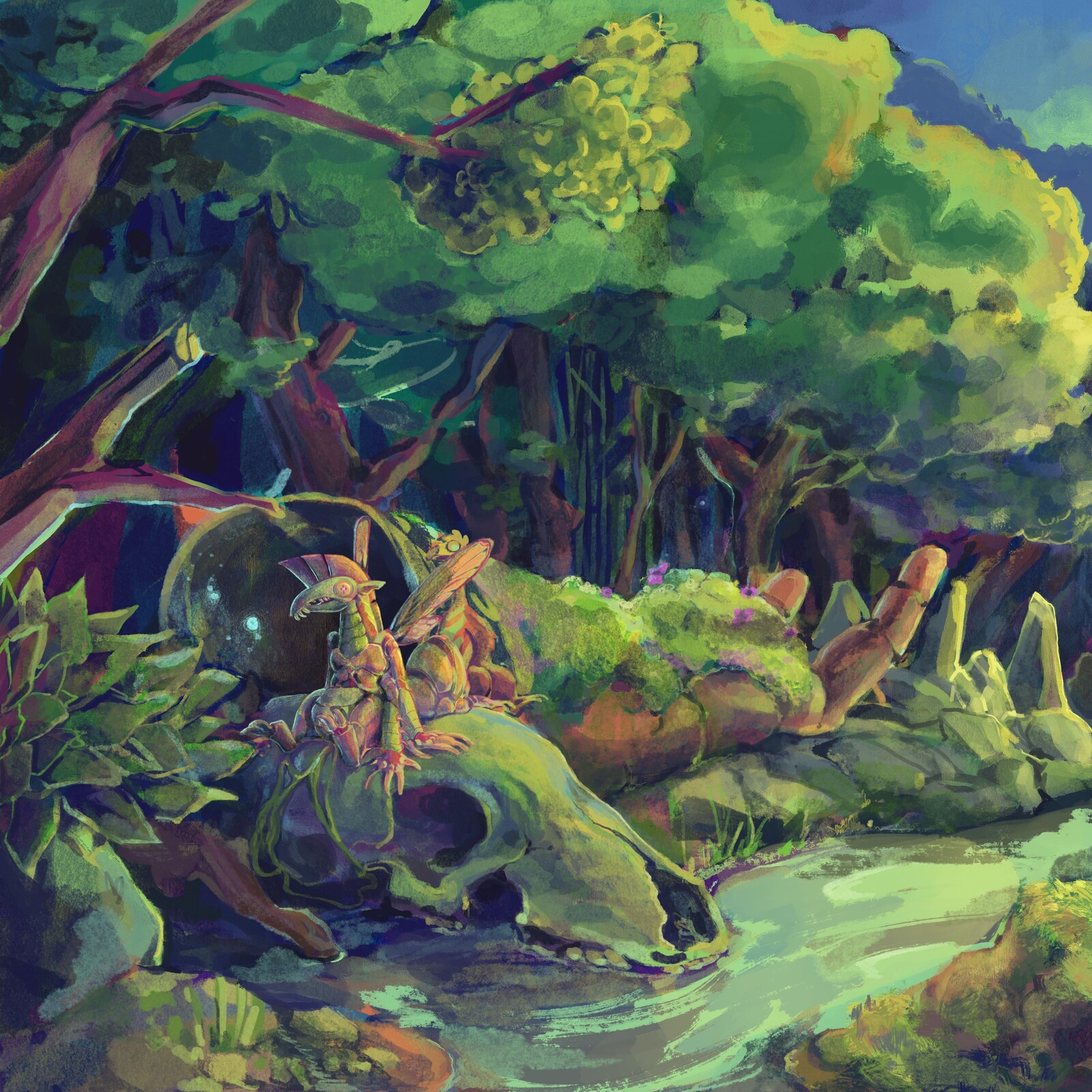 Digital painting of a little scene of an environment and characters
