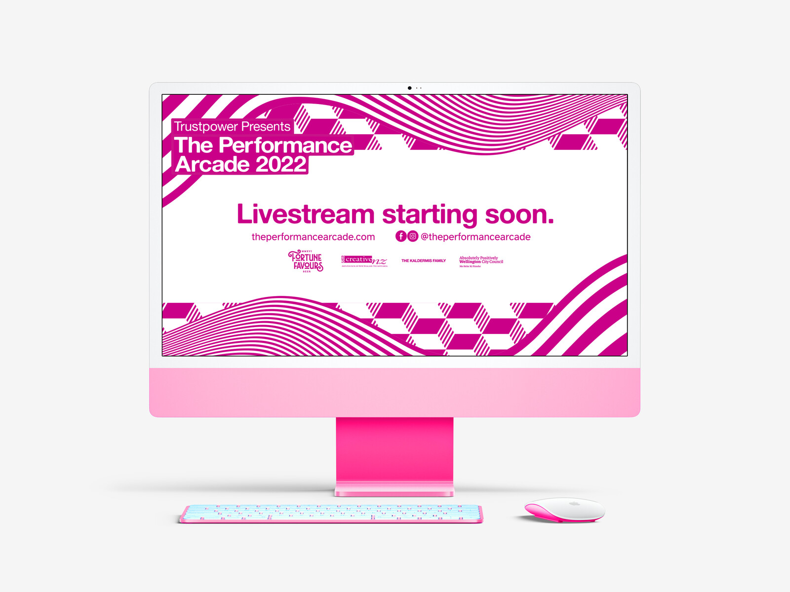 ID: Graphic for livestream waiting screen.