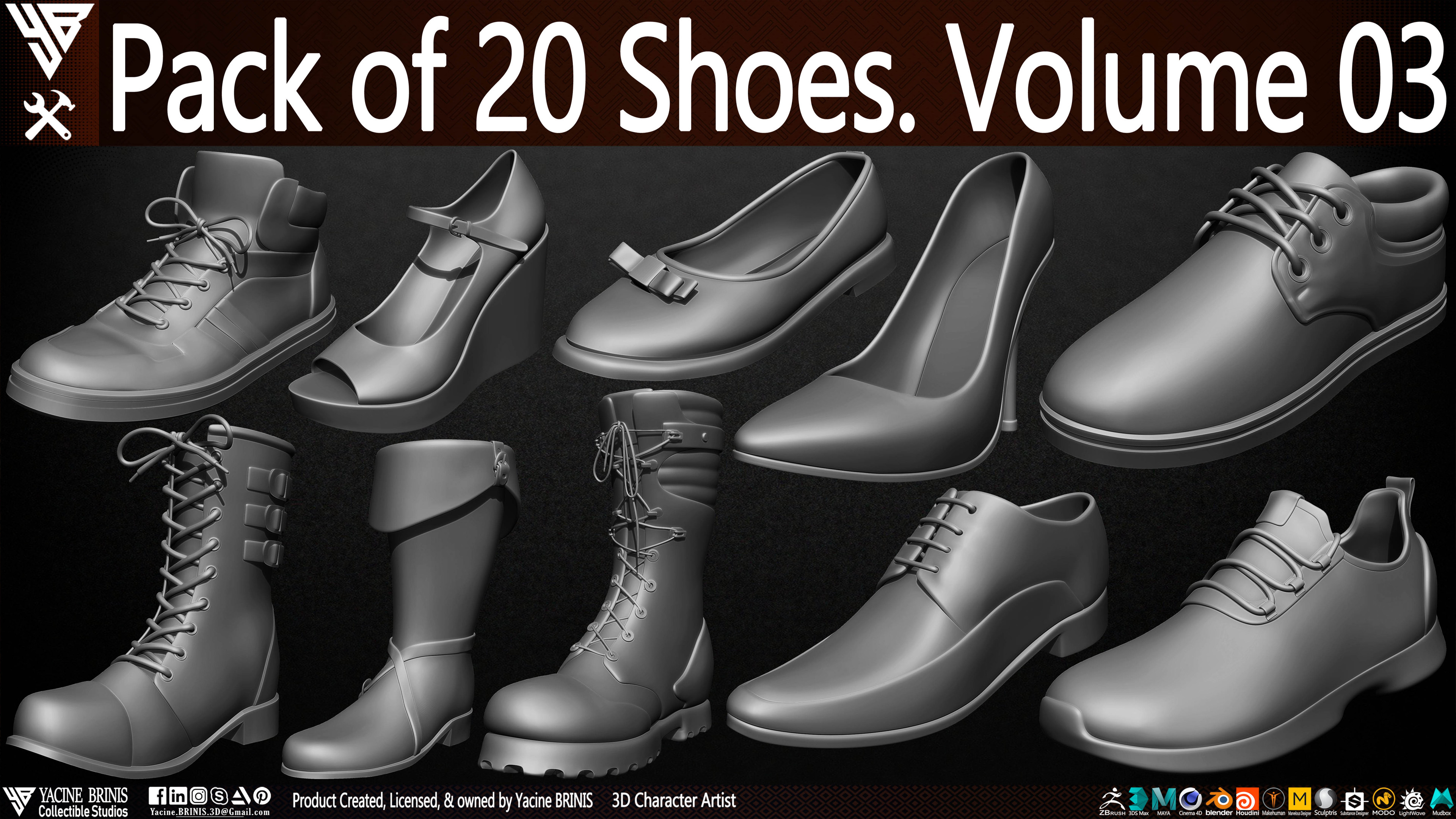 20 Shoes Pack sculpted By Yacine BRINIS Vol 03 Set 001