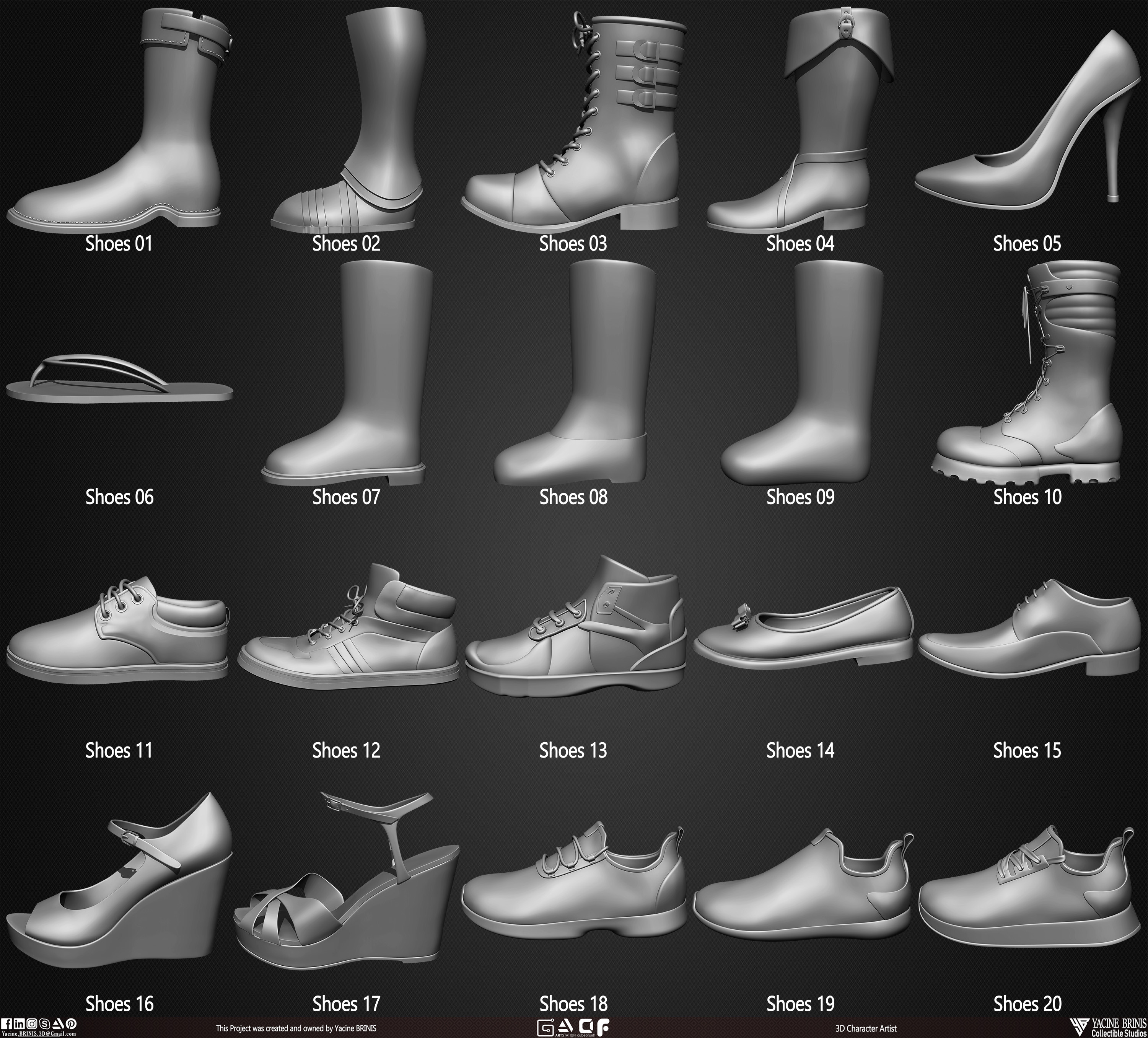 20 Shoes Pack sculpted By Yacine BRINIS Vol 03 Set 002