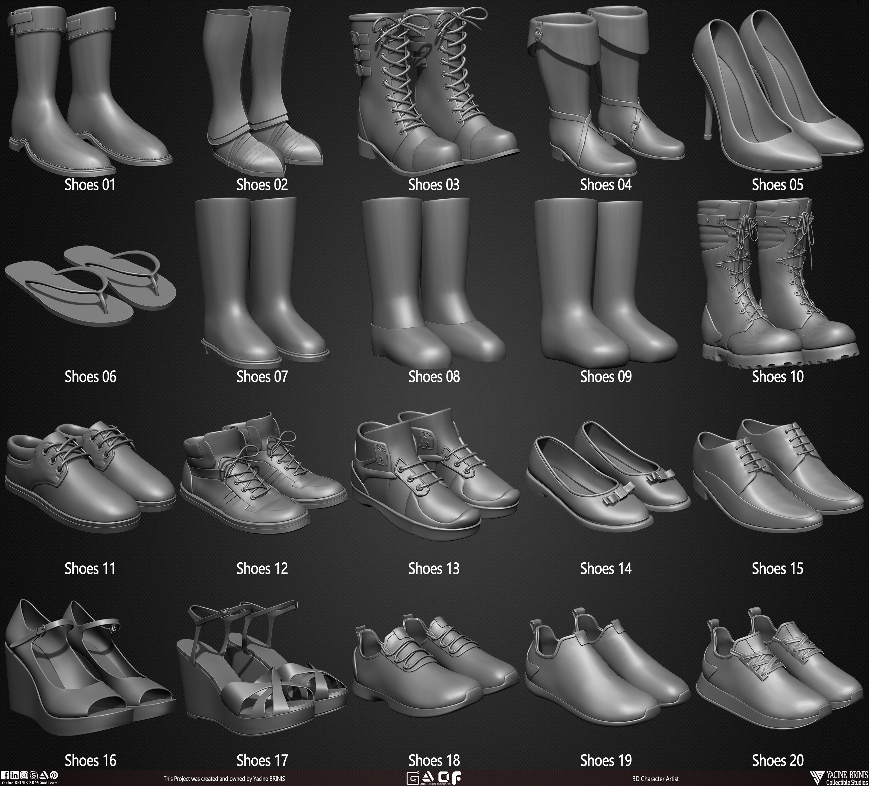 20 Shoes Pack sculpted By Yacine BRINIS Vol 03 Set 005