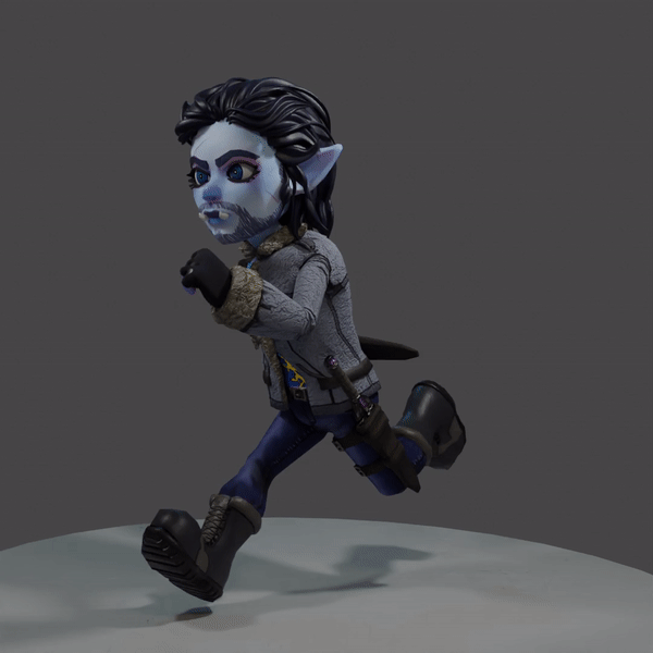 Pass at a running loop, softbody physics for hair enabled for movement.