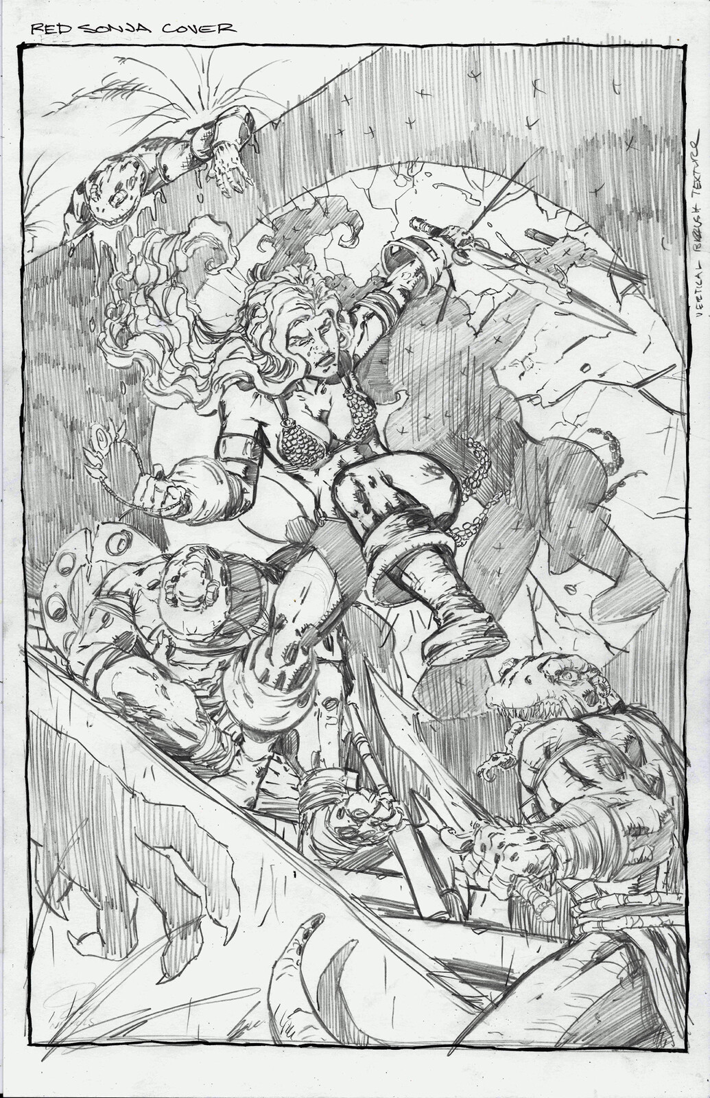 Original pencils for the Red Sonja #1 cover.