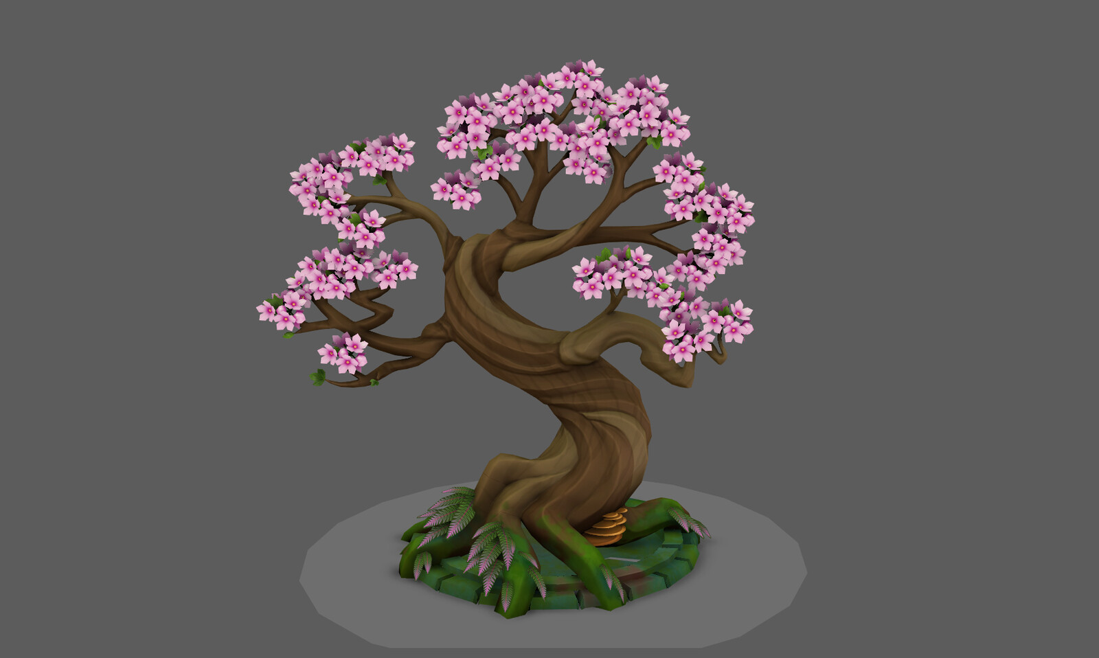 Season Tree Spring.
The tree was to show the seasons of the year. The leaves and blossom changed through the months.
The Tree is supposed to be old and knarly; and bearing only a sparse amount of leaves.