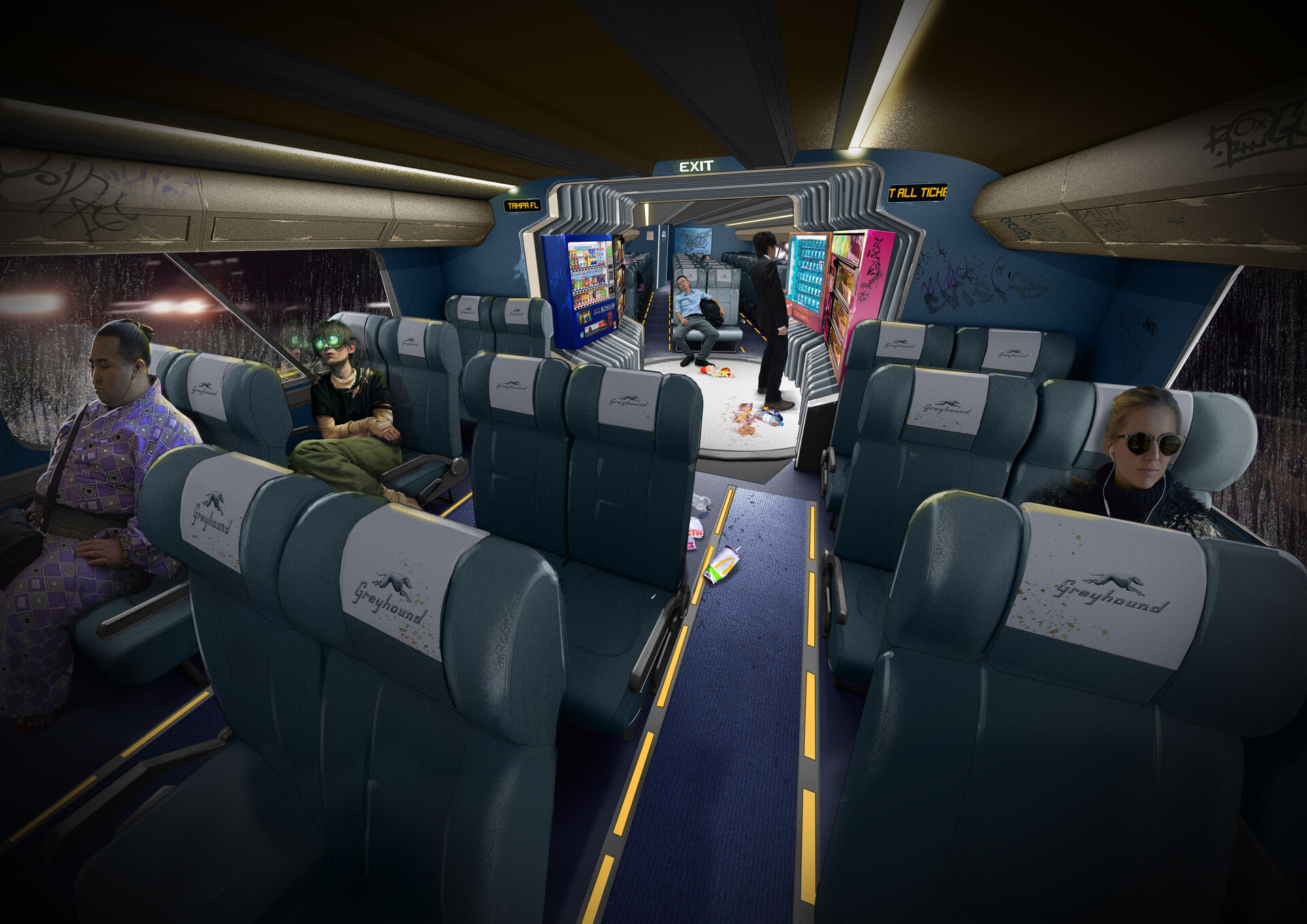 ArtStation William Gibson's 'DOGFIGHT' _ Greyhound Bus Interior