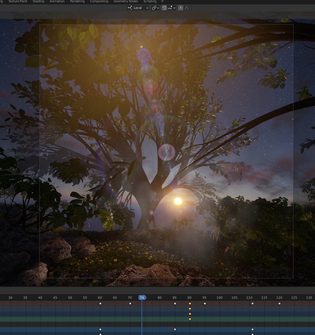 BTS. Animating the camera in blender. Using my winning prized Scatter Add-on in blender and sapling tree gen add-on.