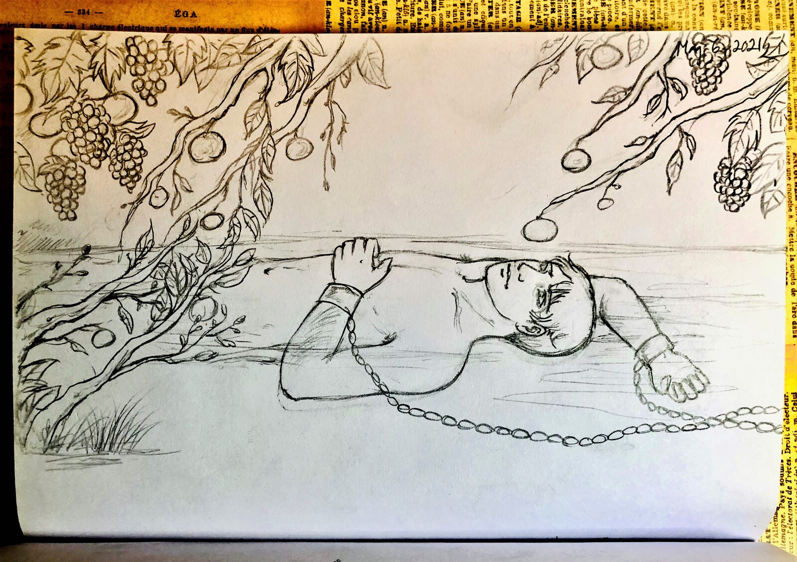 Sketchbook drawing of this piece. This is being exhibited at the Multicultural Centre's "Project Sketchbook" exhibition (March 13 to May 25, 2022): https://www.fortunusgames.com/post/exhibition-of-my-sketches-at-the-multicultural-centre-in-stony-plain-alb