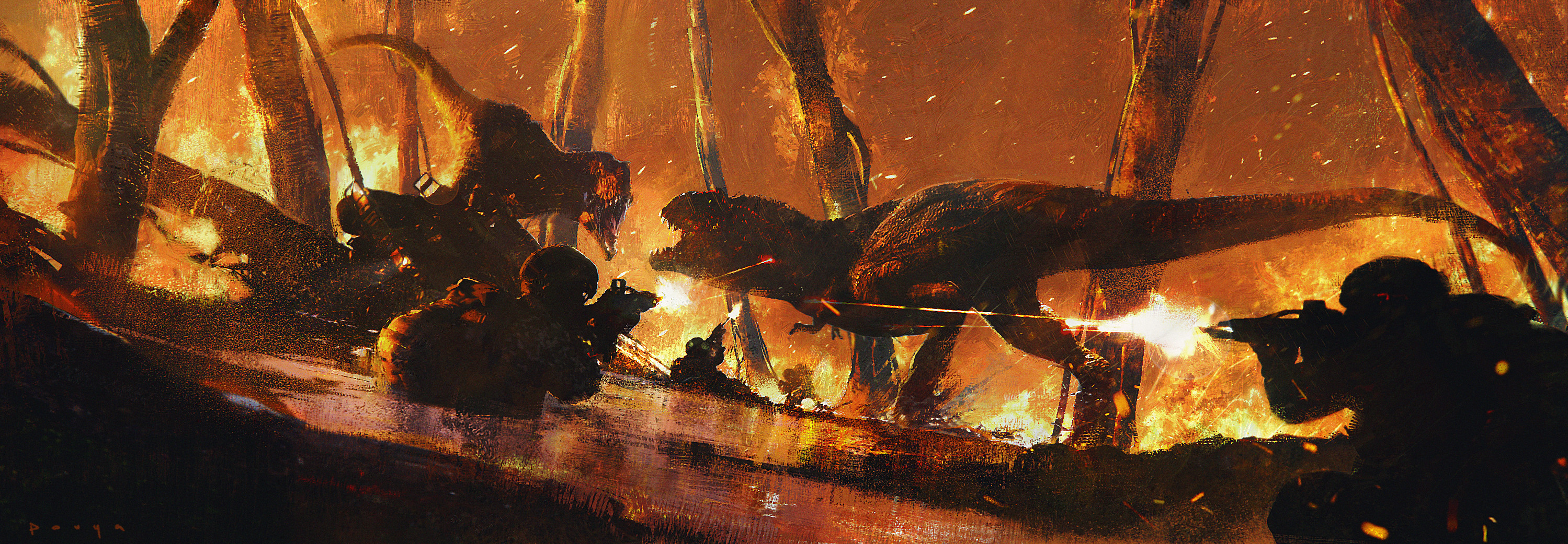 An Alternate version of the Dino Battle keyframe scenario; more hellish and chaotic, kinda like Jurassic World in Vietnam. A ton of fun doing this. Part of an ongoing mentorship with the my mentor and friend Quentin Gabriel.