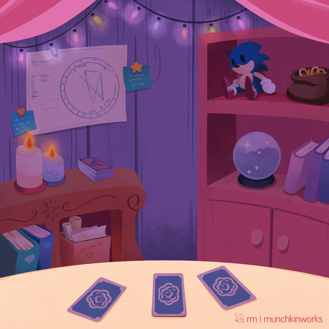 View of the background without the character.
(fun fact: the astro chart is supposed to be a sketch over of Sonic's actual astro chart. Which may not even be correct because I had a hard time finding where the Sonic Team's HQs were located in 1991)