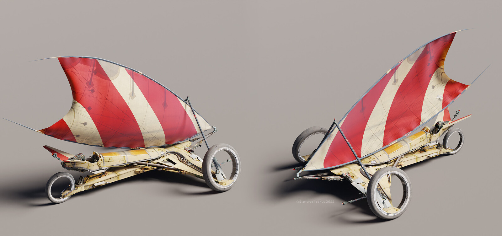 Cloth-sailed variant. Slightly slower, better acceleration due to lower mass, can take tighter turns due to lower center of gravity.