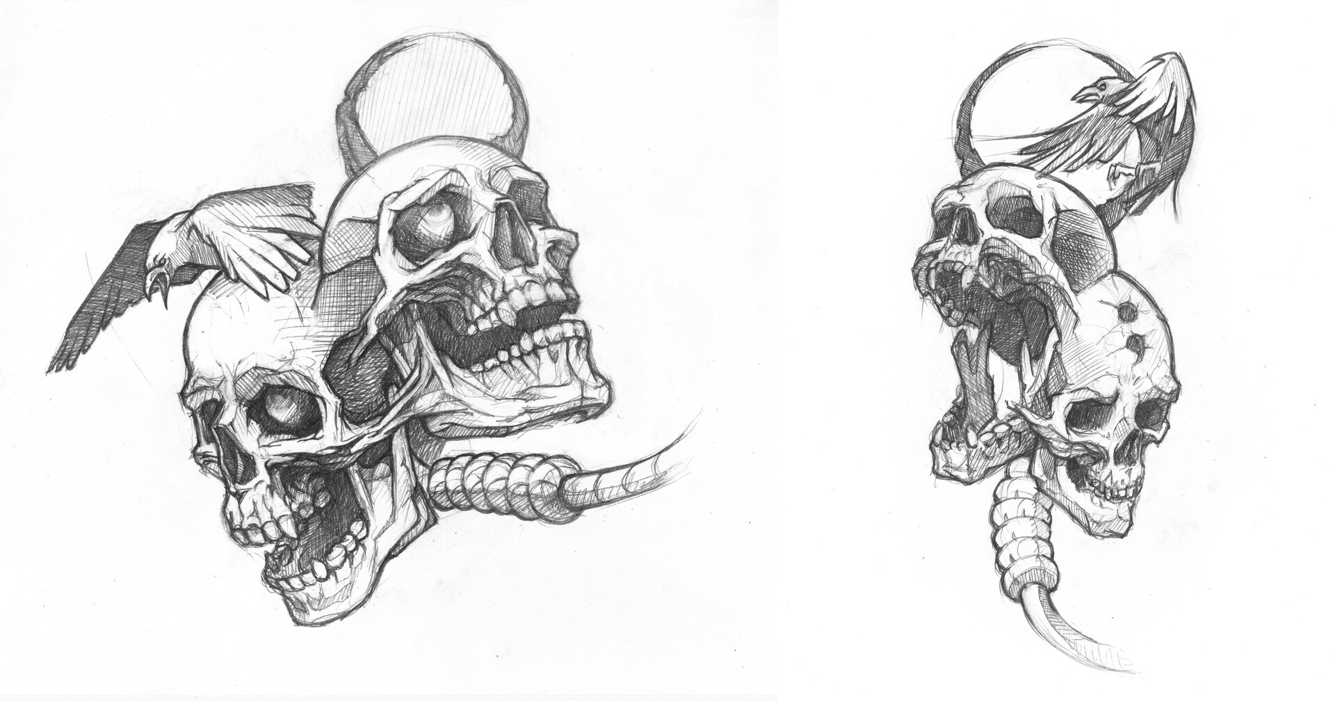 ArtStation - A series of pencil drawings of the skull. Custom tattoo design