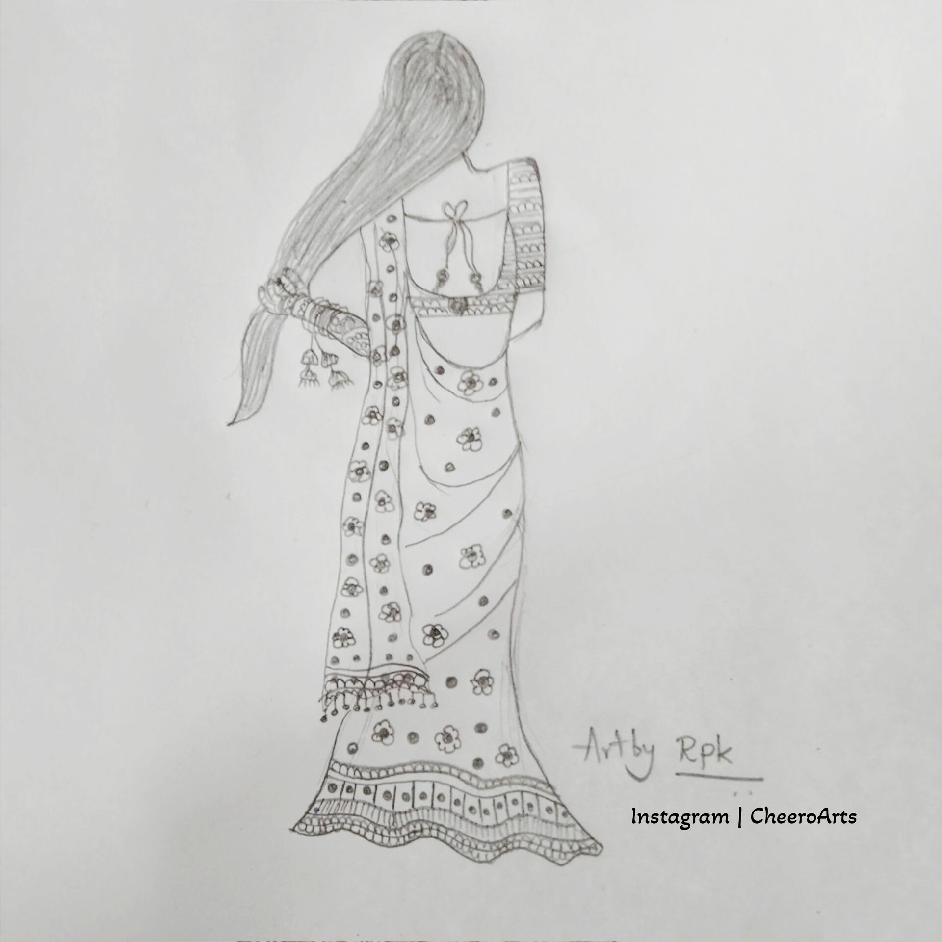 A Girl beautiful traditional dress -lehenga drawing || Pencil sketch for  beginner || Mandala art - YouTube