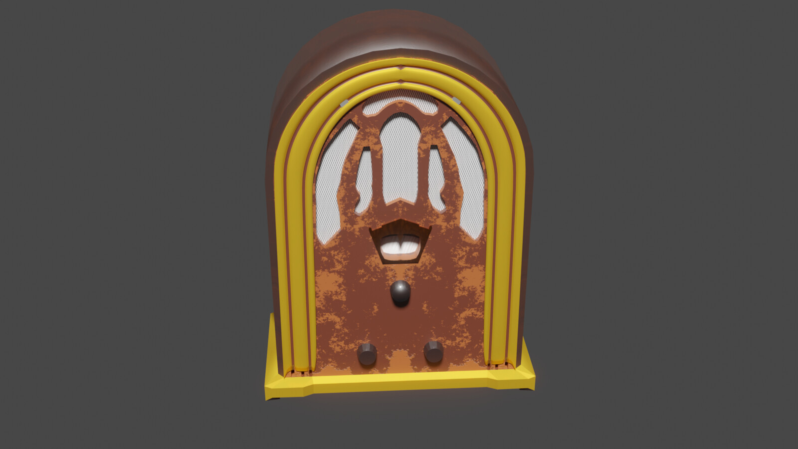 Some progress. The outer Musgrave noise felt like a bit much, so I extruded the outer edge of the radio and gave it a darker, lacquered look. There's still noise there, but it's at, at most, an eighth of the intensity.