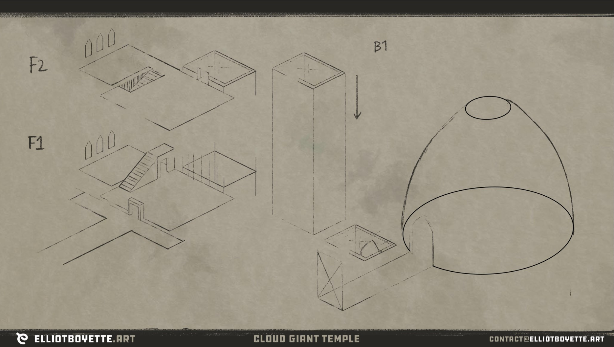 Floor layout sketch planning the player movement through the environment and where it'll lead to. Back then the area was a wide open dome before being broadened. 