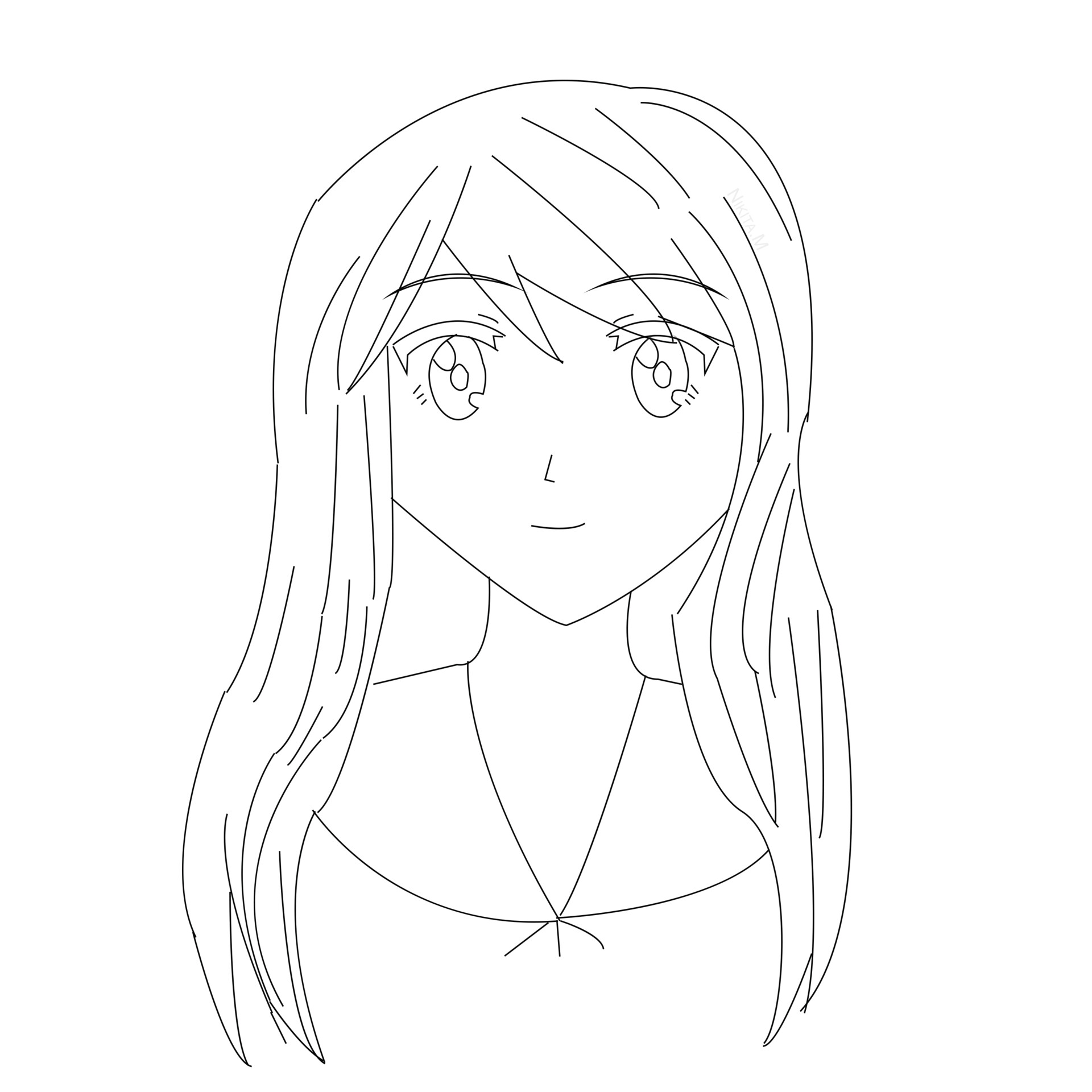 How to Draw a Manga Girl with Long Hair Front View  StepbyStep  Pictures  How 2 Draw Manga