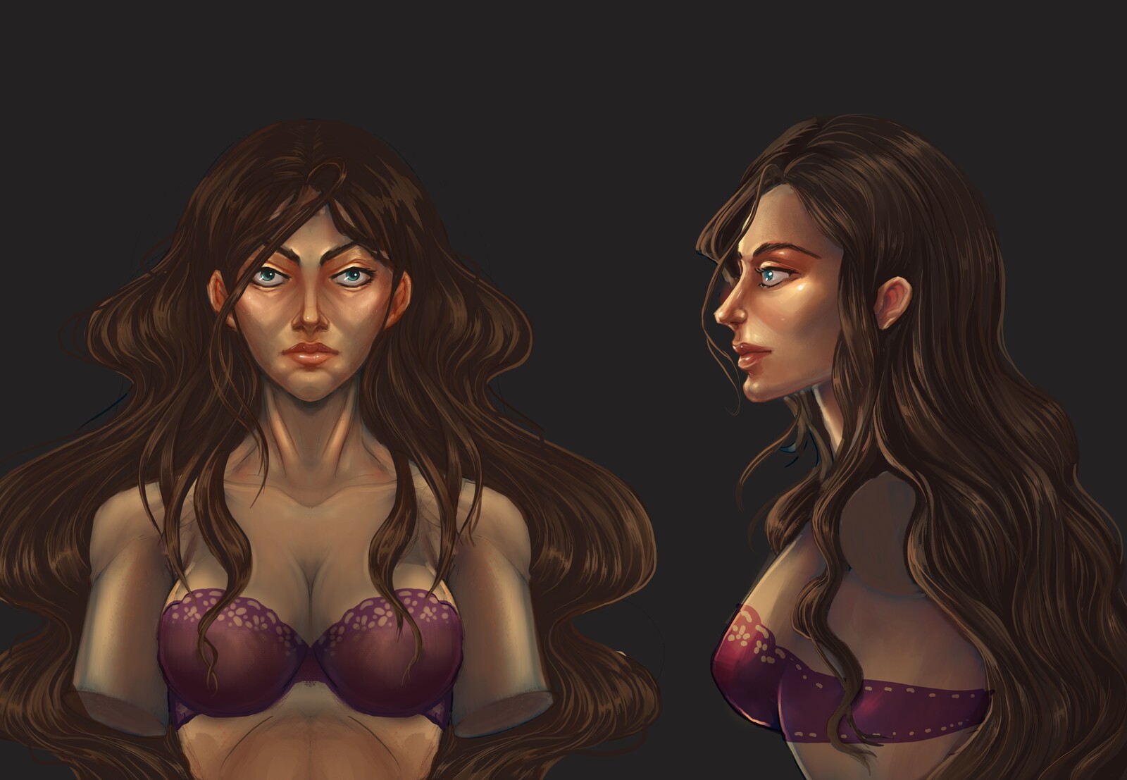 Portraits of Cristy. I wanted to make sure I really understood her facial features, so I could make a Zbrush scuplt of her. 