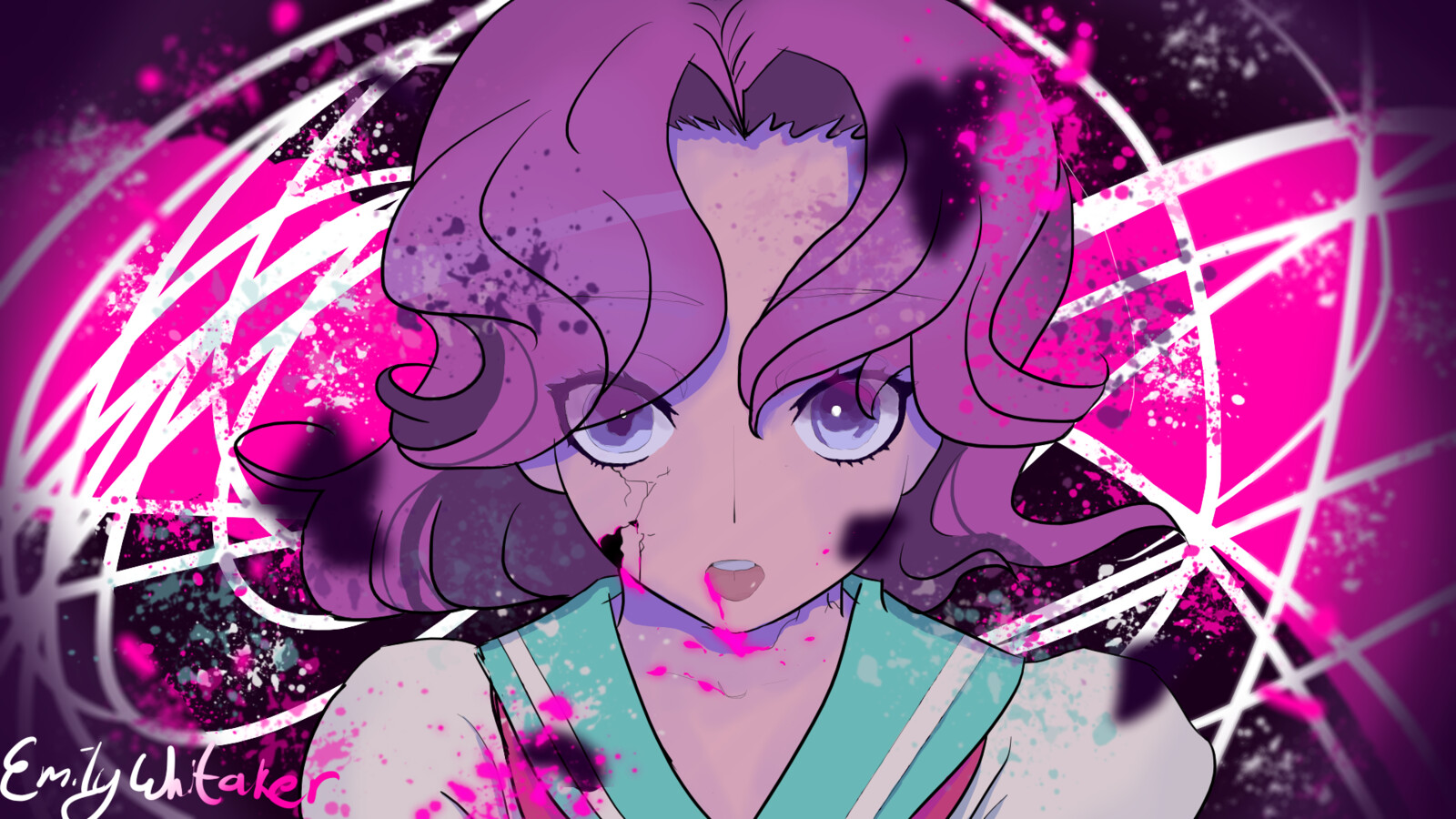 Takatsuki Shiori from Revolutionary Girl Utena (1997), in the style of Ghost Rule (2016) by DECO*27 with art by Hachisan.