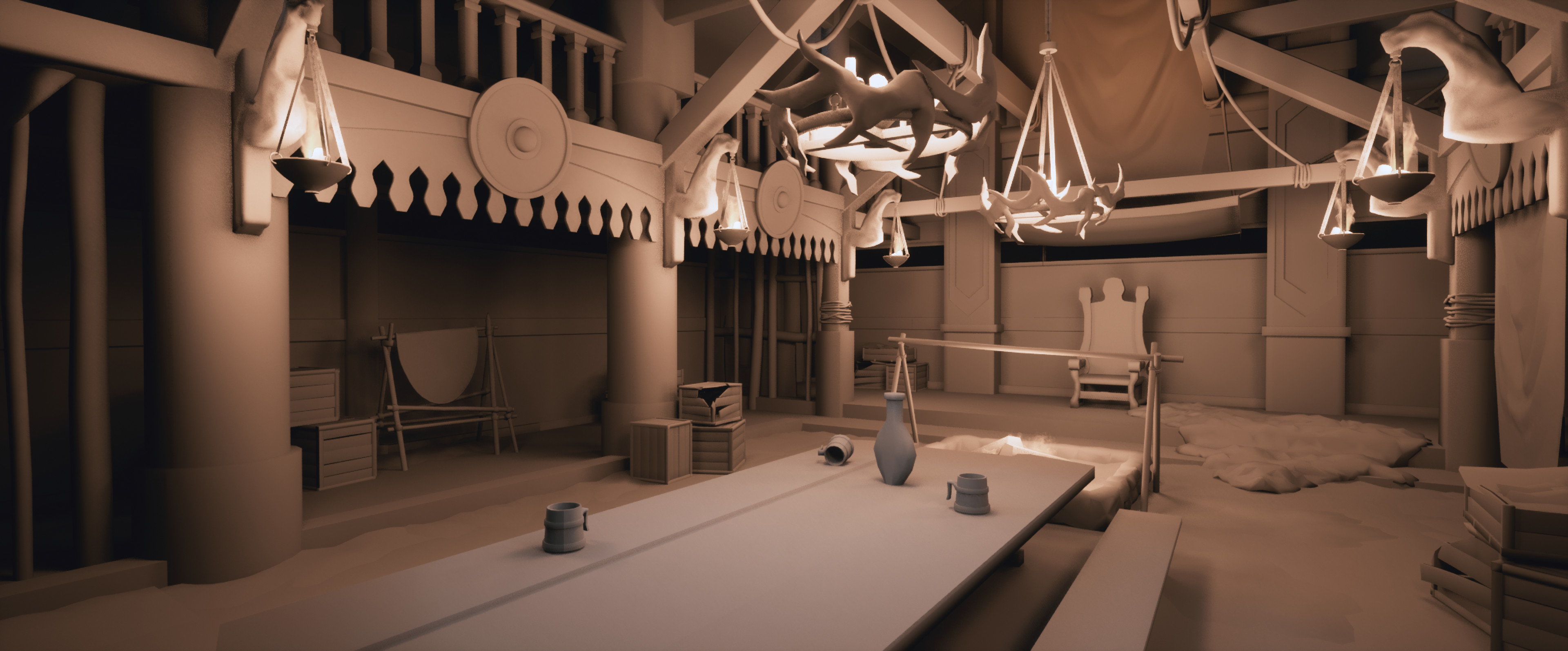 Final "Game-Ready" meshes placed in Engine