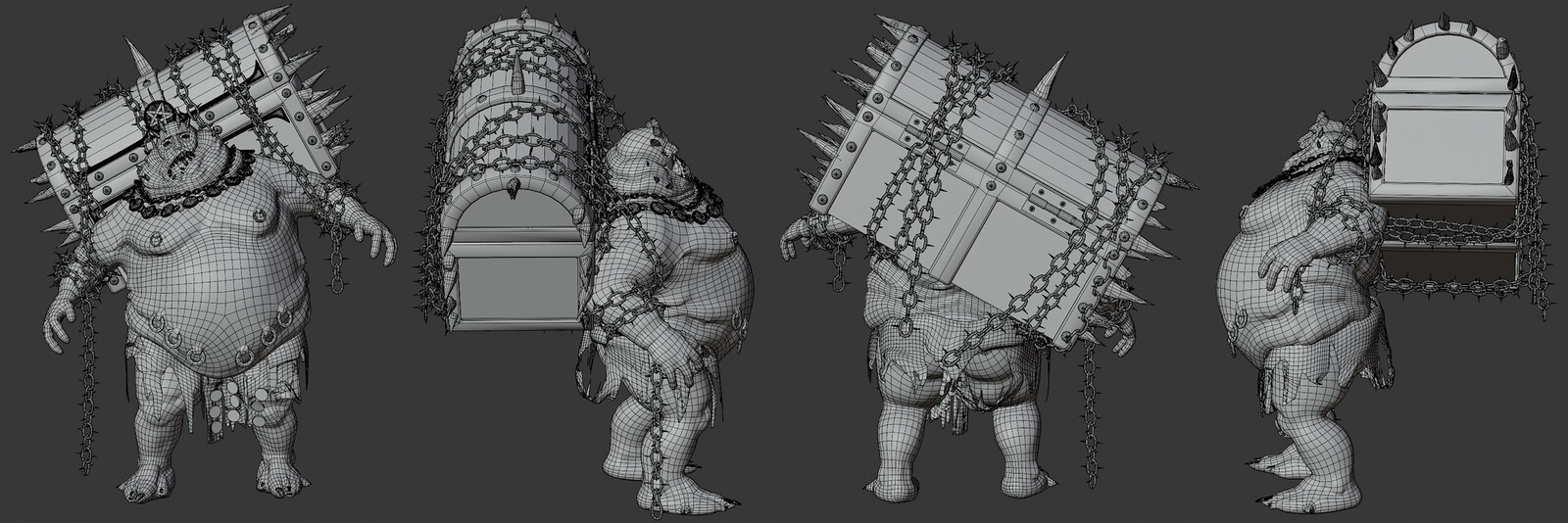 Front, side and back wireframe views