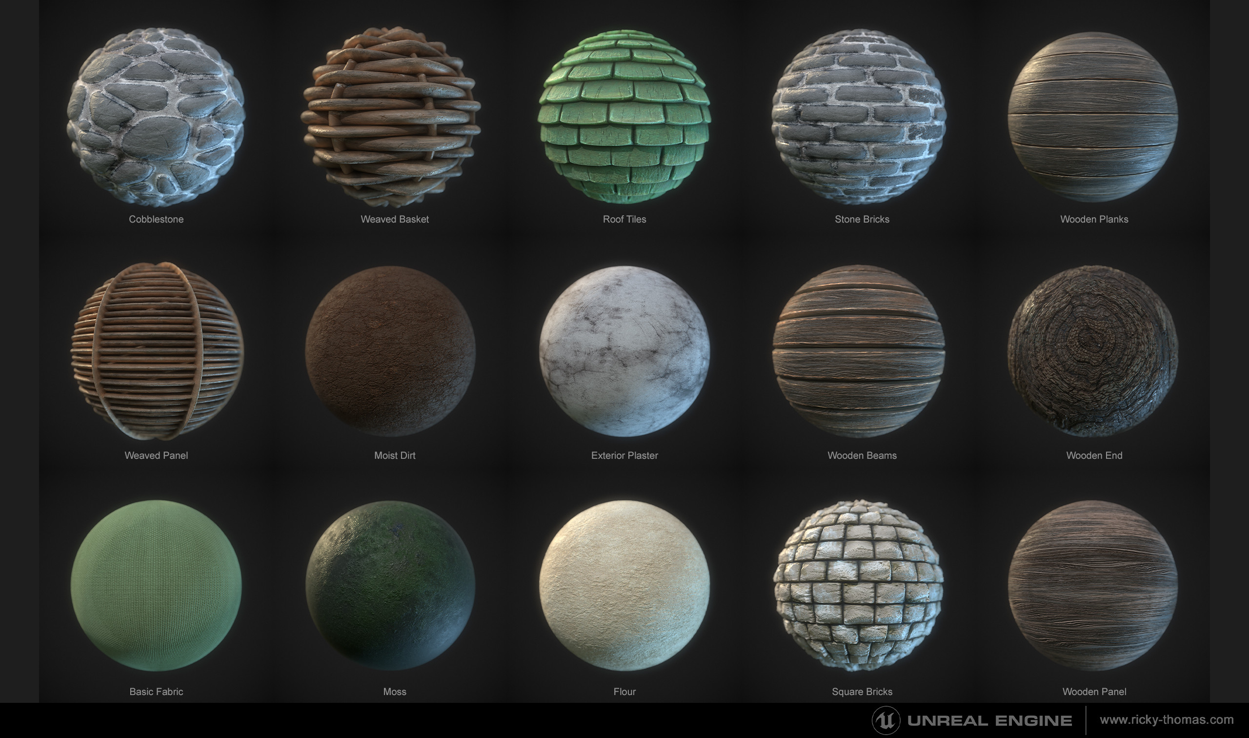 Some materials created in Substance Designer for the project.