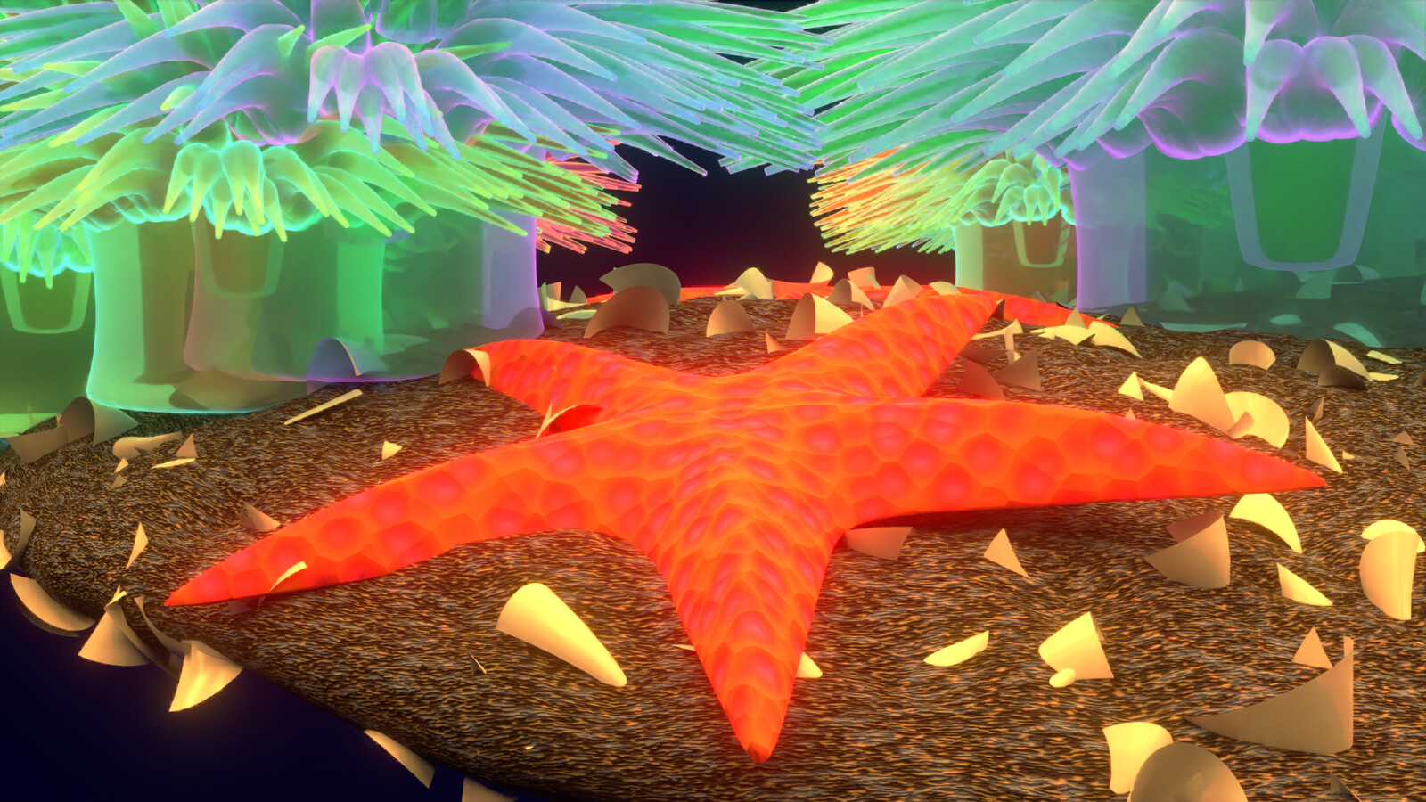 Starfish, using a similar material system to the anemone (but not nearly as expensive to ray trace!)